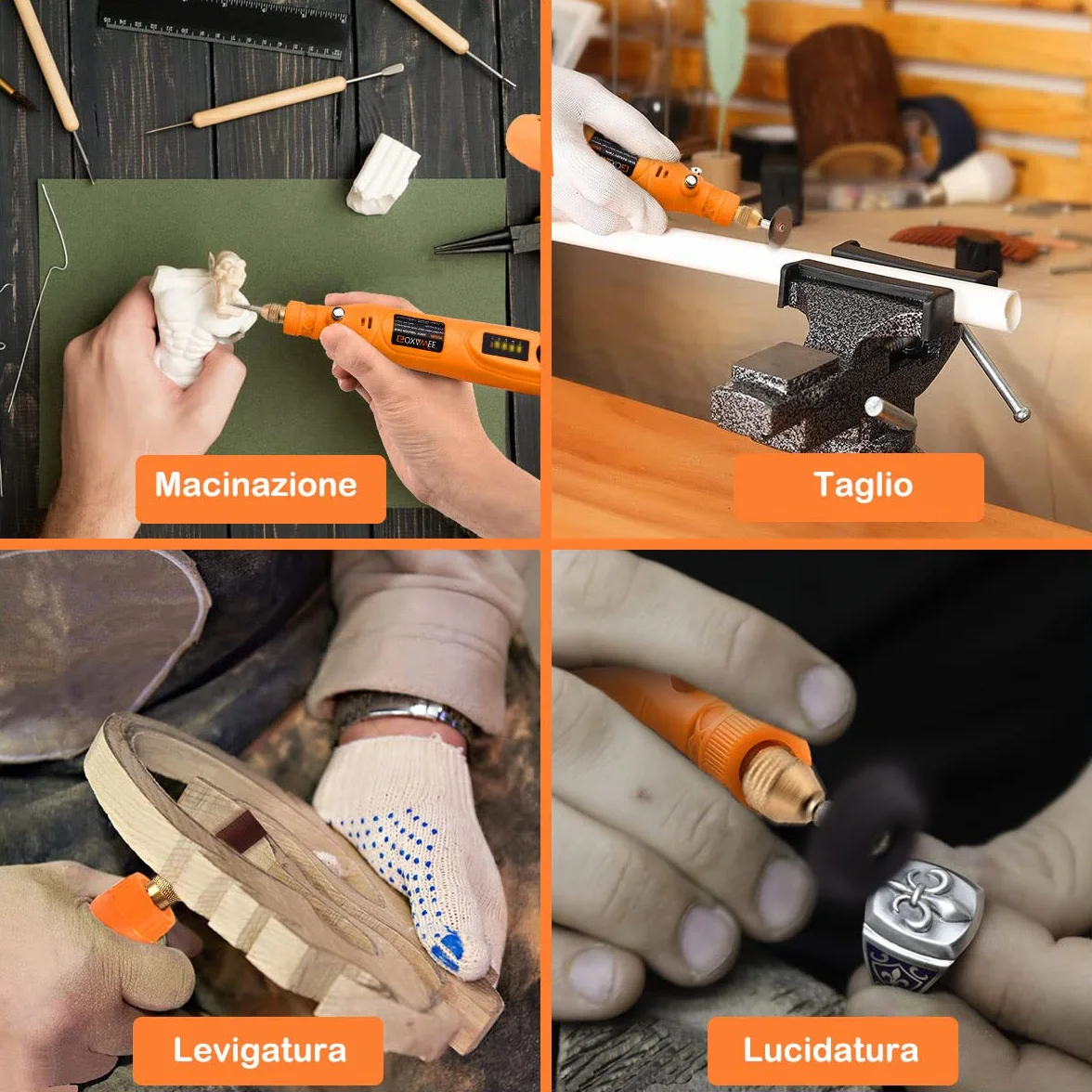 GOXAWEE Mini Trapano 3,7 V Rotativo Multifunzione 104 Accessori Smerigliatrice Incisione Taglio Foratura Lucidatura