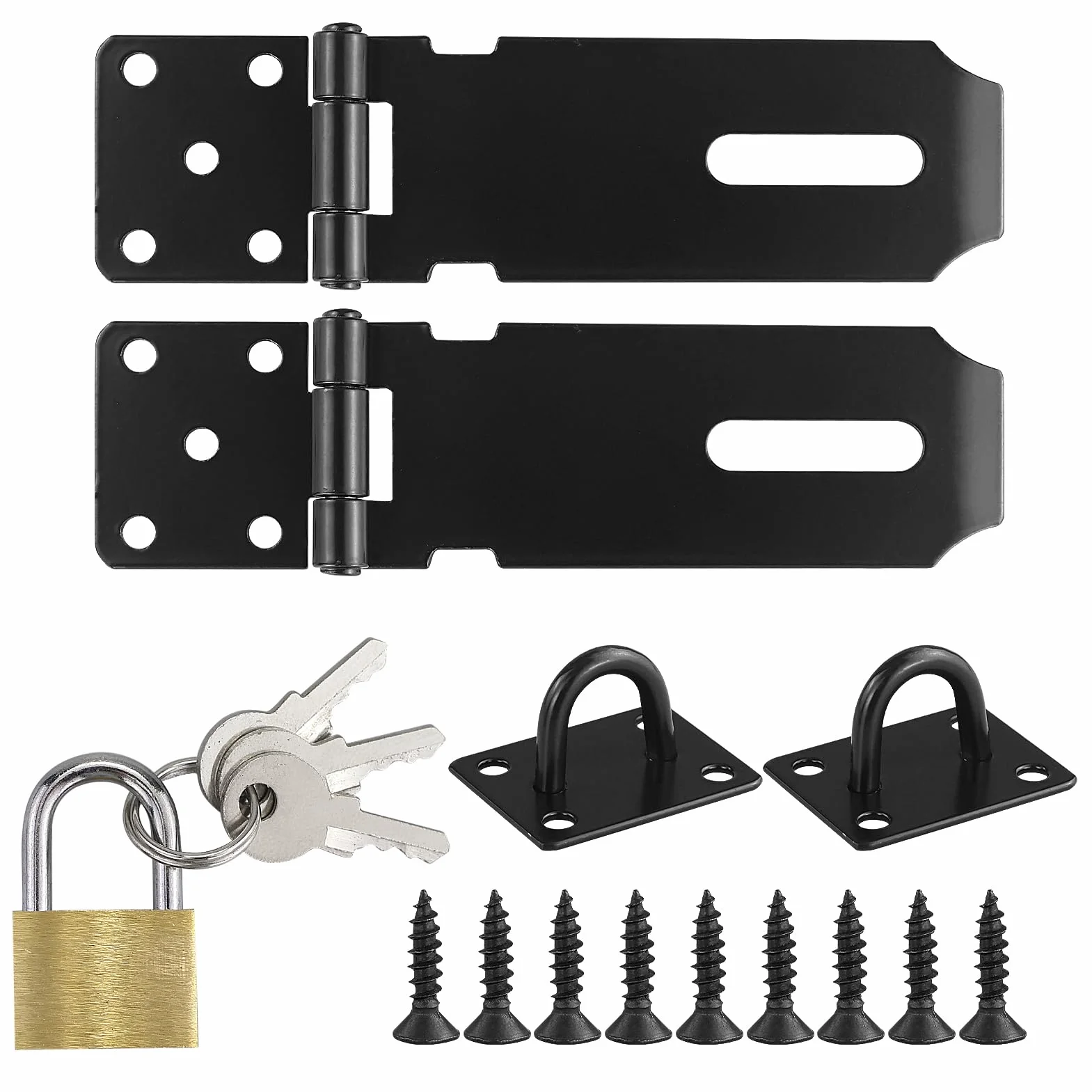 Set di 2 lucchetti Hasp in acciaio inox per porta 4 pollici con 1 lucchetto finta ottone