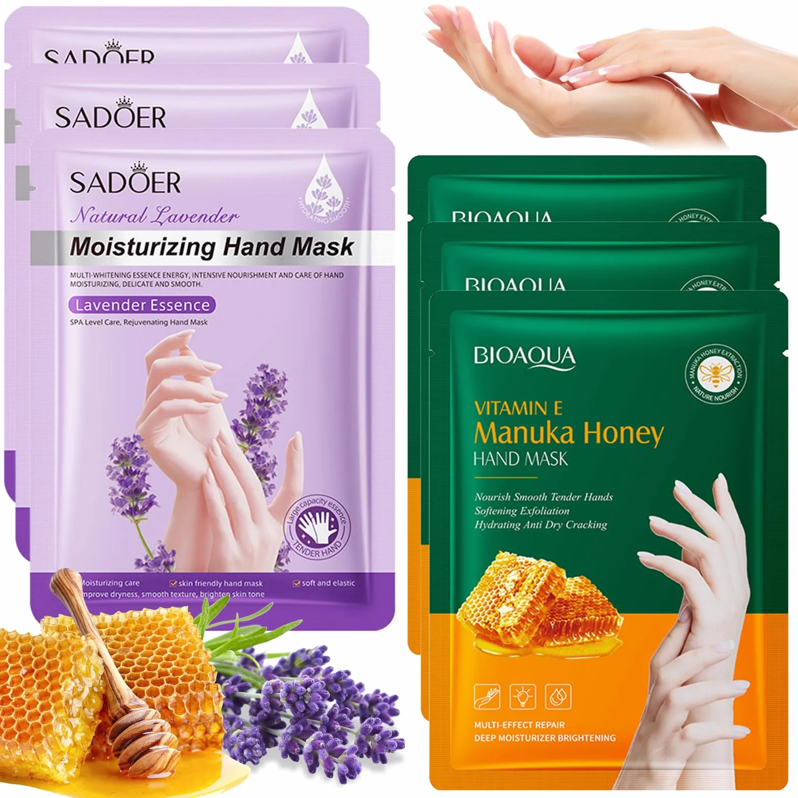 Maschera per Mani,6 Paia Maschera Mani Guanti,Miele e Lavanda Guanti Idratanti,per Invecchiamento Secco e Screpolate,Riparazione Della Pelle Ruvida (Verde)