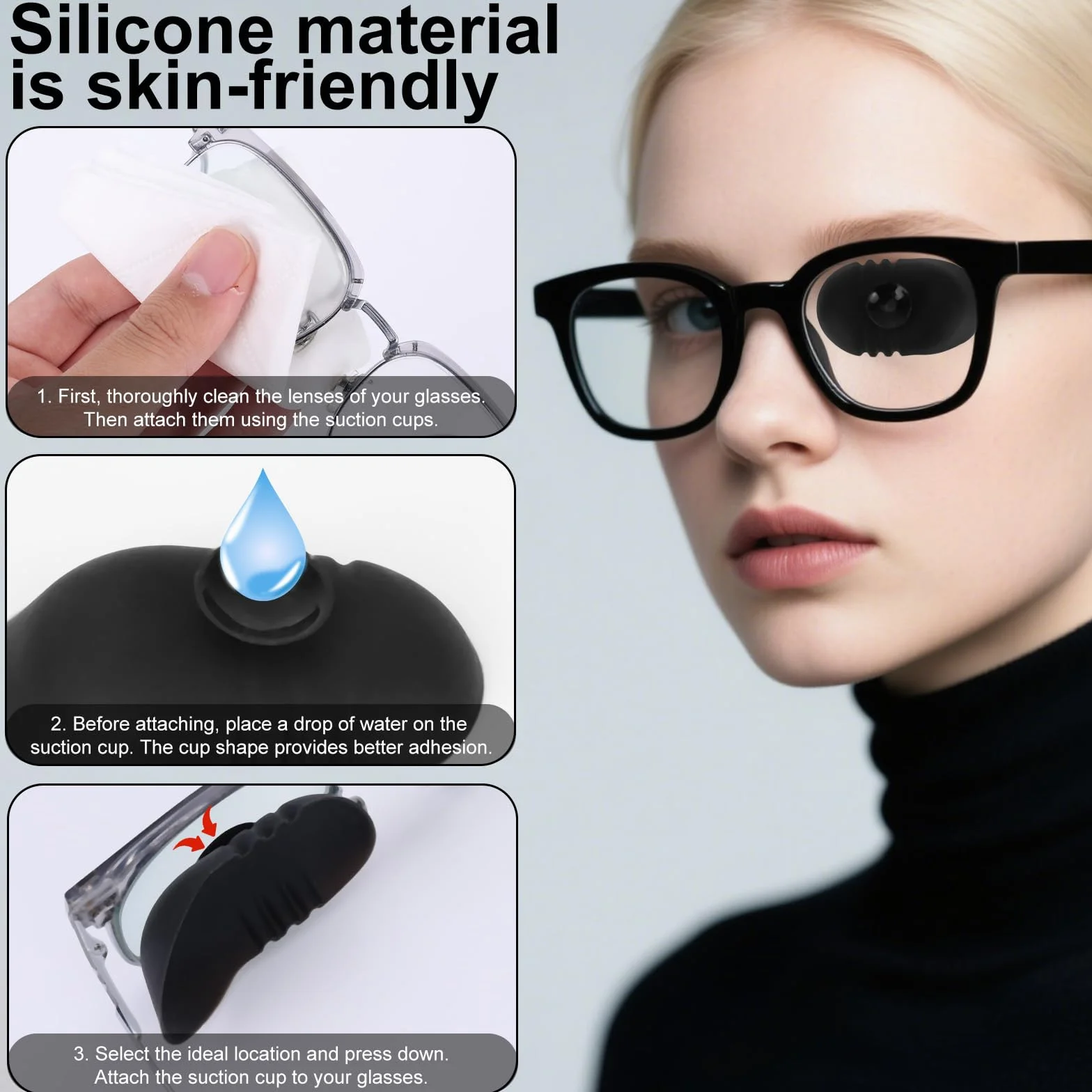 Benda Oculare, Design 3D per Contorno Occhi Benda Oculare Lavabile in Silicone con Design a Ventosa per Tutti Gli Occhiali Adulti e Bambini