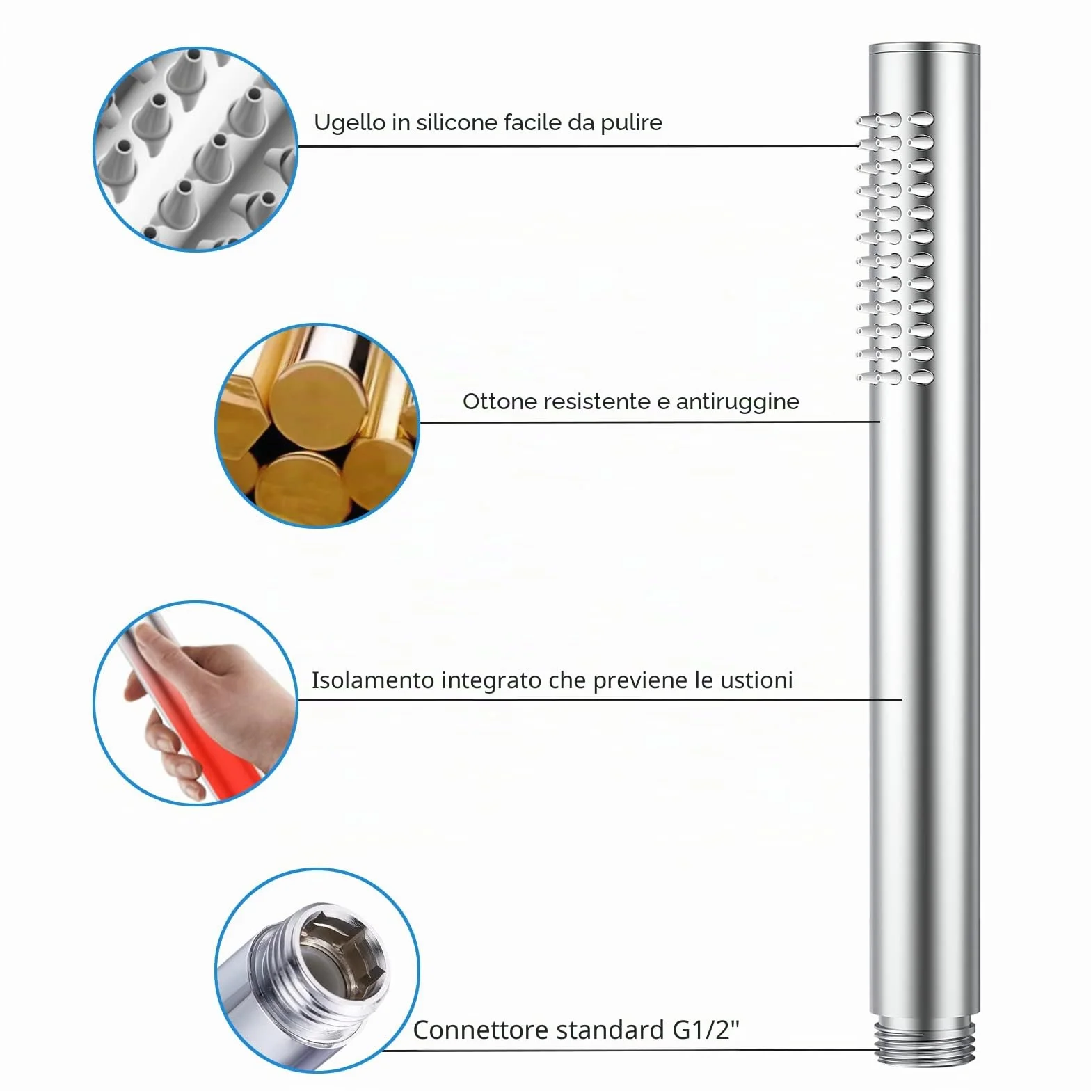 Acefy Manopola Doccia Alta Pressione in Ottone Cromata Anticalcare 1 Getti