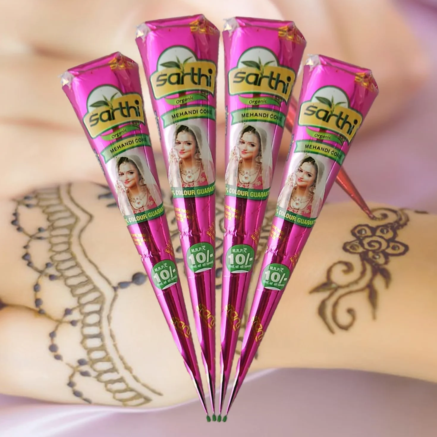 Sarthi Cono Naturale 6 x 25g - Senza PPD & Sostanze Chimiche Lunga Durata | Dermatologicamente Testato Per Decorazioni Creative Facile da Applicare mit Kajal Adesivo