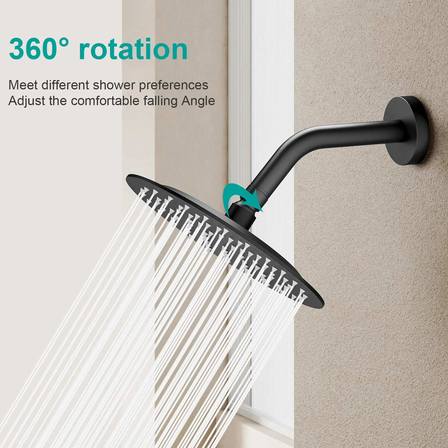 Soffione Doccia a Pioggia in Acciaio Inox 304 Nero 20 cm Docce Fisso Rotondo con Getti Silicone Anticalcare