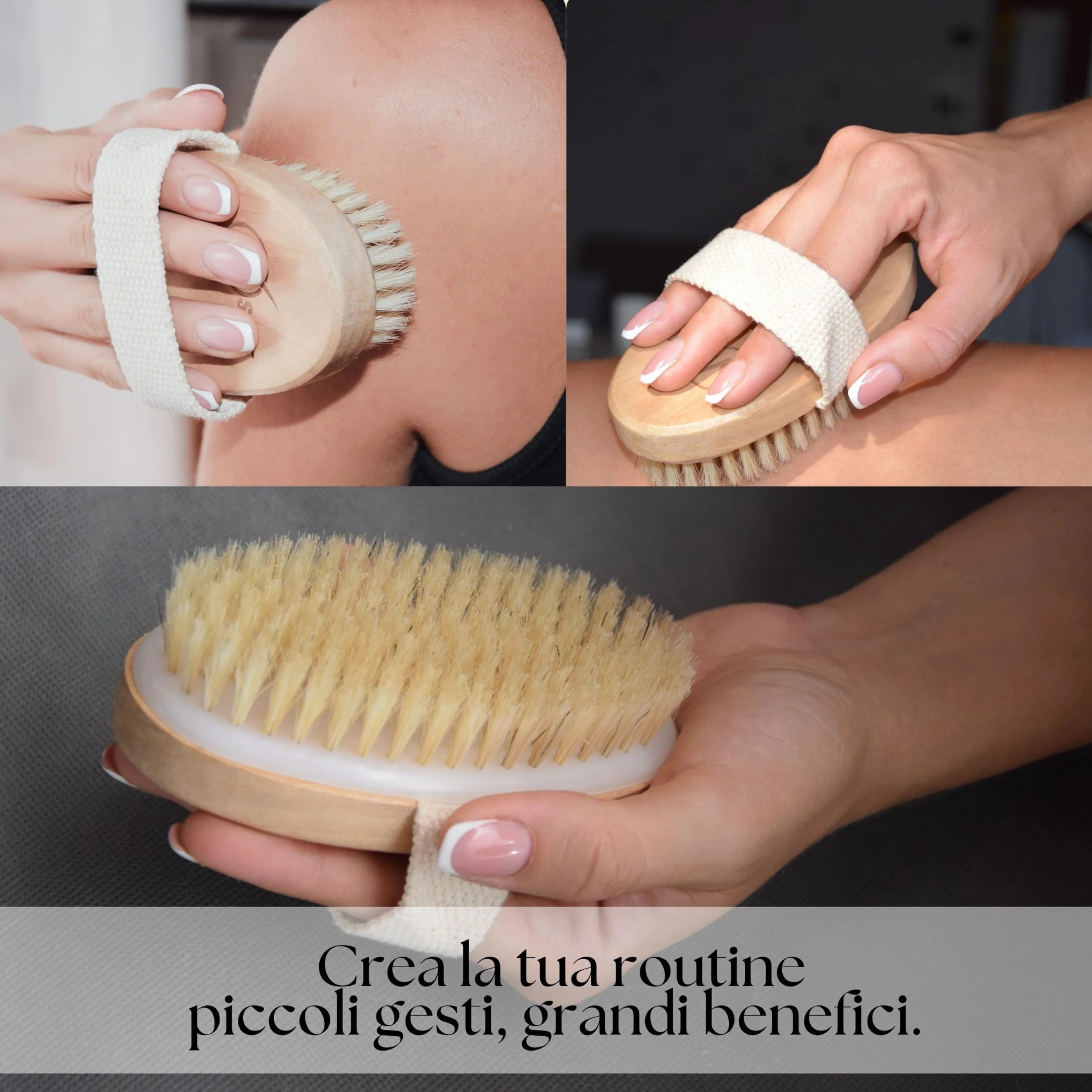 Spazzola Corpo a Secco Setole Naturali e GUIDA al Dry Brushing Corpo - Spazzola cellulite - Spazzola a Secco Corpo Esfoliante per una Pelle subito Liscia e Tonica Stimola la Circolazione
