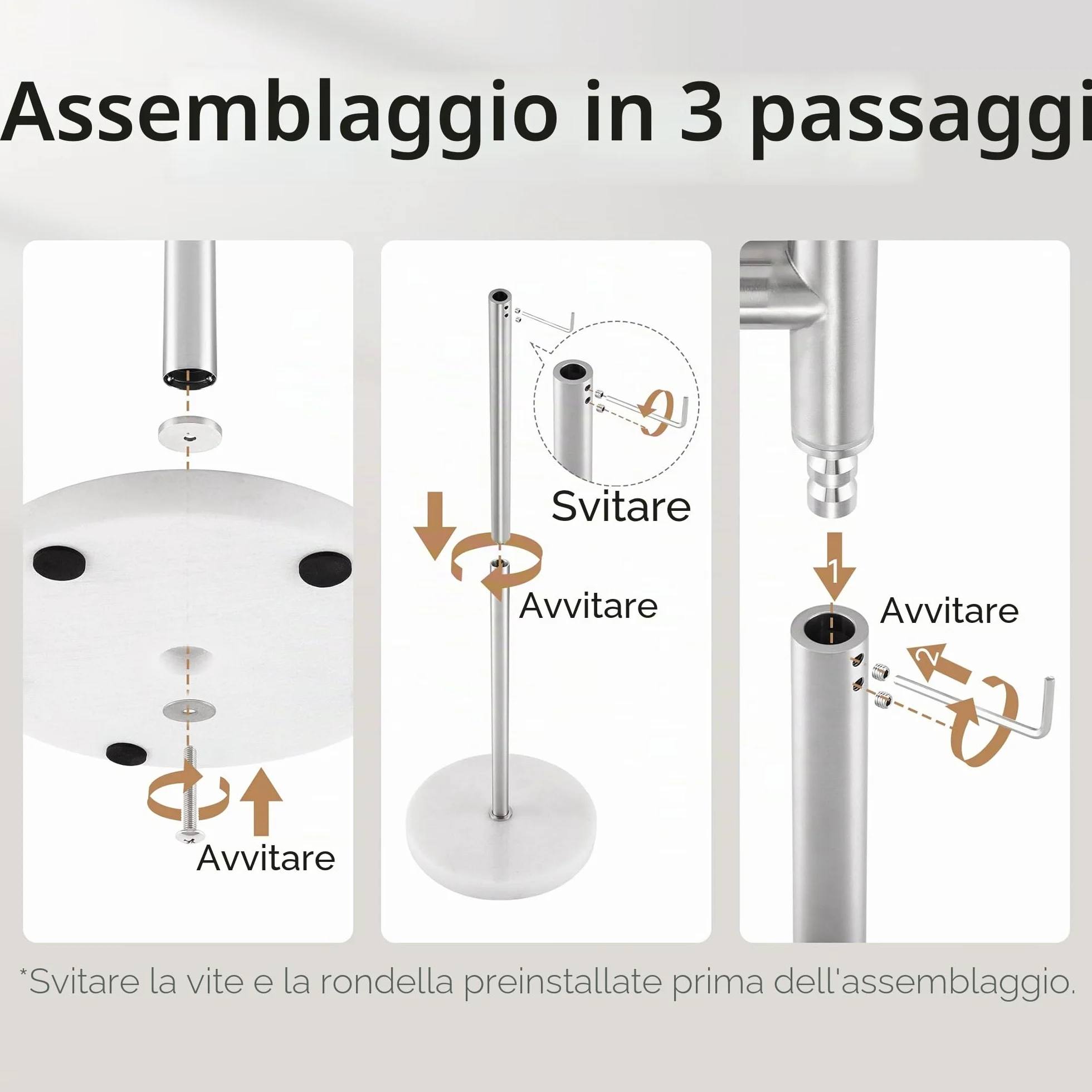 KES Porta Asciugamani da Terra Acciaio Inossidabile 18/8 Marmo Spazzolato BTH219-2