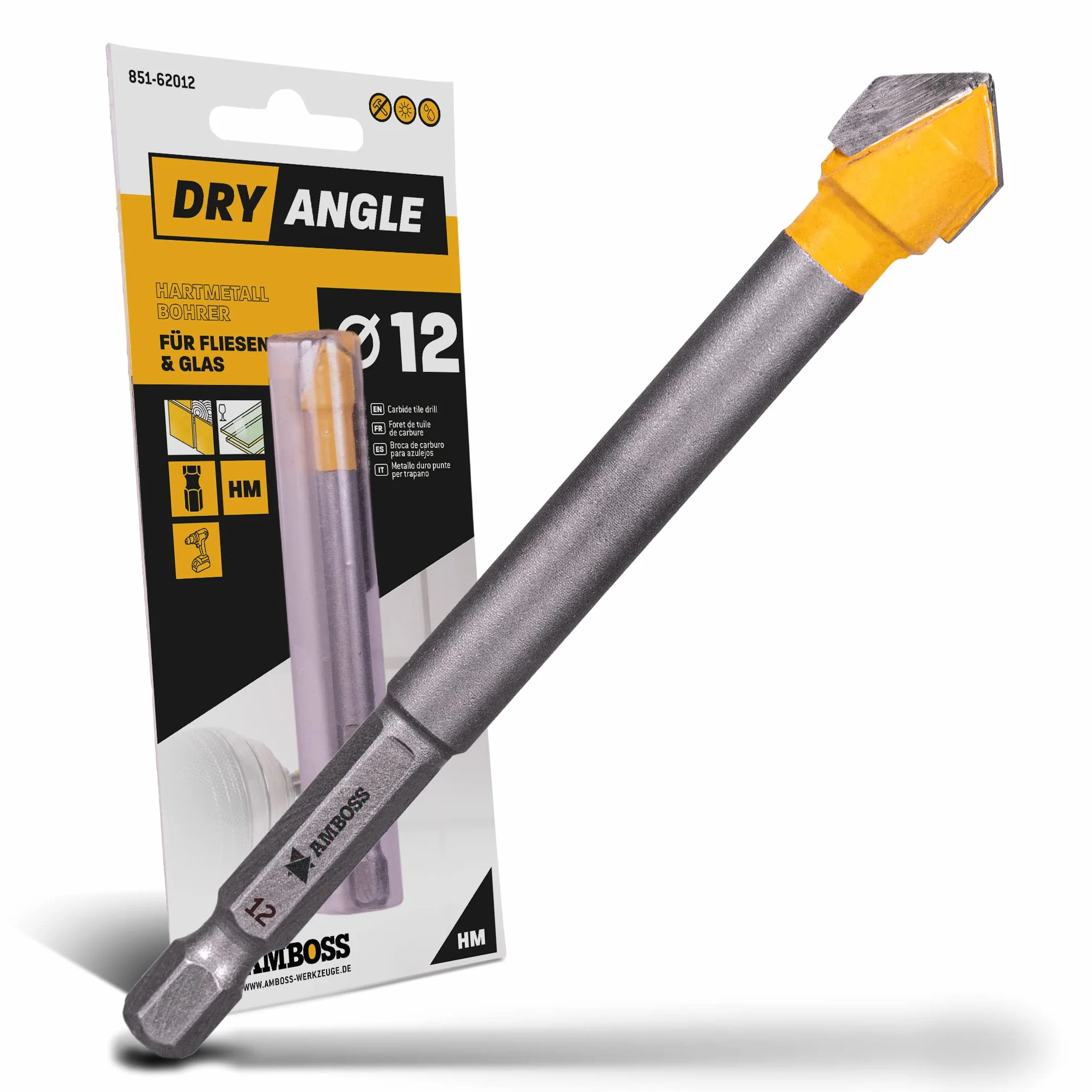 Amboss DryAngle Ø 12mm Punta per piastrelle vetro ceramica - Codolo esagonale