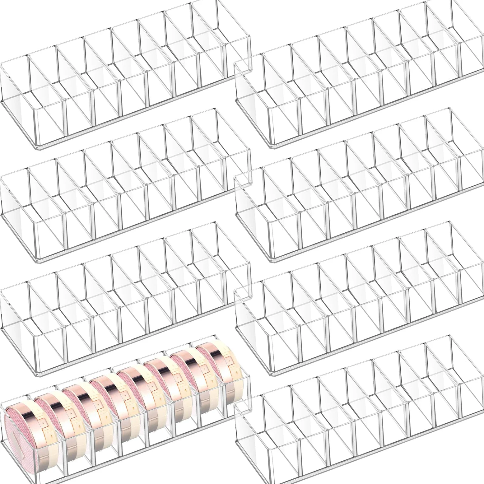 Tuanse 8 organizer compatto per trucco in acrilico, staccabile, 8 spazi, trasparente, organizer per ombretti, rossetto, evidenziatore, cosmetici per la cura della pelle, per il bagno