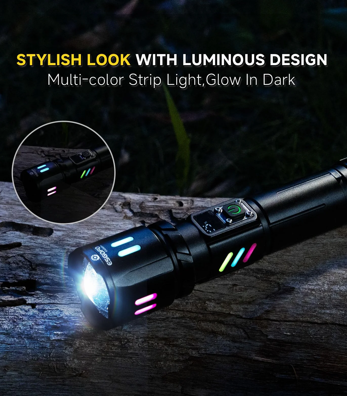 Esgofo LED Torcia Professionale 1000000 Lumens Ricaricabile Zoomabile USB C 3 Modalità 15H