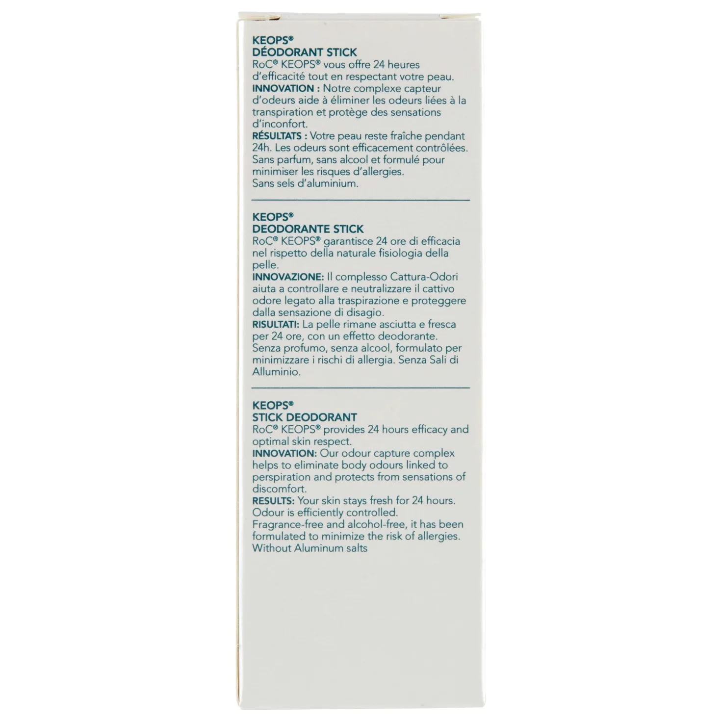 RoC - KEOPS Deodorante Stick - Efficacia 24 Ore - Senza Alcool, Profumo e Sali di Alluminio - Tutti i Tipi di Pelle - 40 ml (Confezione da 4)