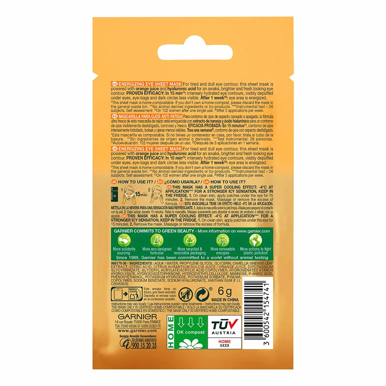 Garnier SkinActive Hydra Bomb Maschera Occhi contro Occhiaie con Succo d'Arancia e Acido Ialuronico 4 Patch + Cryo Jelly Maschera Occhi Anti-Fatica Effetto Ghiaccio con Glicerina e Mentolo 4 Patch