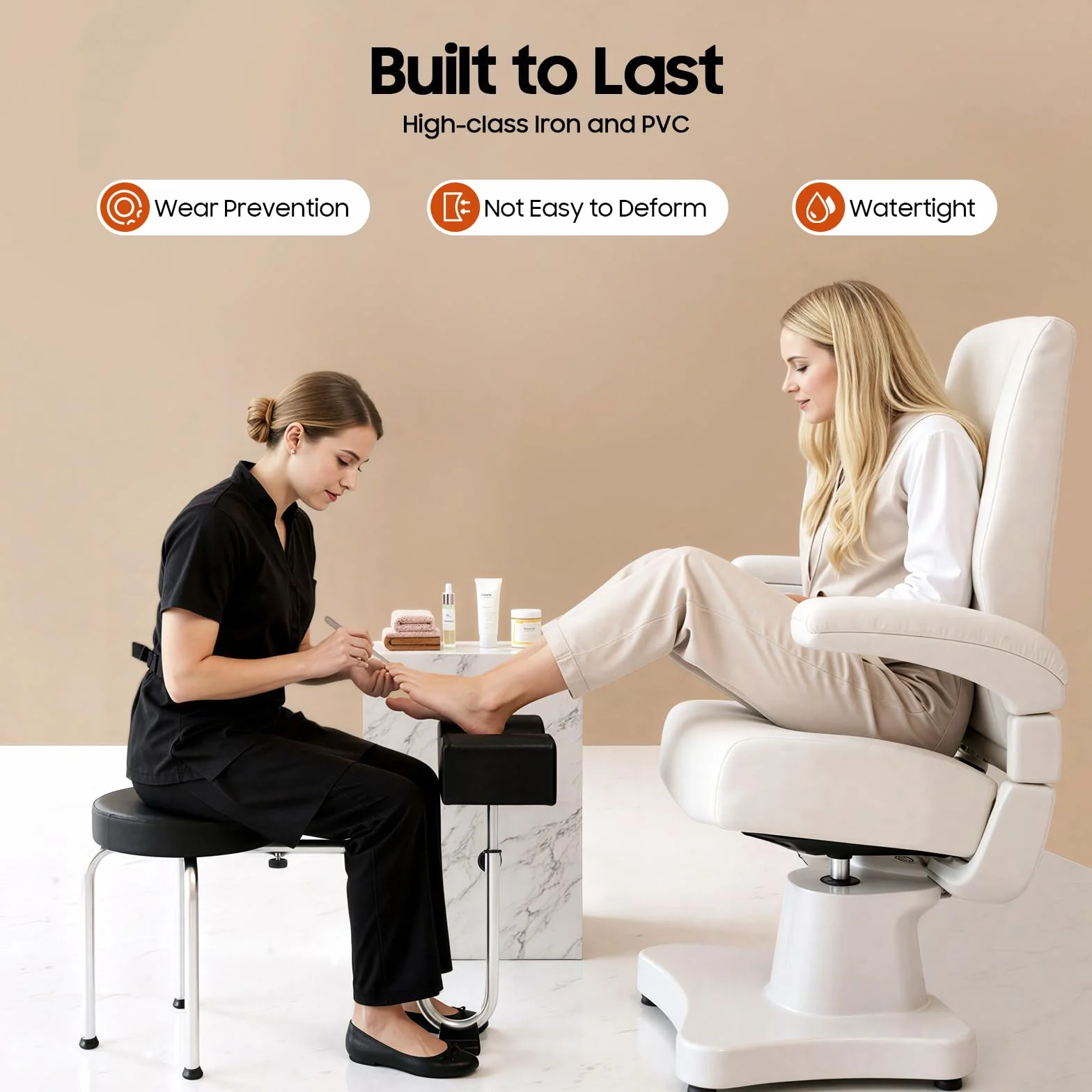 Sgabello per pedicure, con poggiapiedi, altezza regolabile 10 kg, carico massimo, cuscino comfort in poliuretano e piedi antiscivolo, per salone di manicure pro e uso domestico