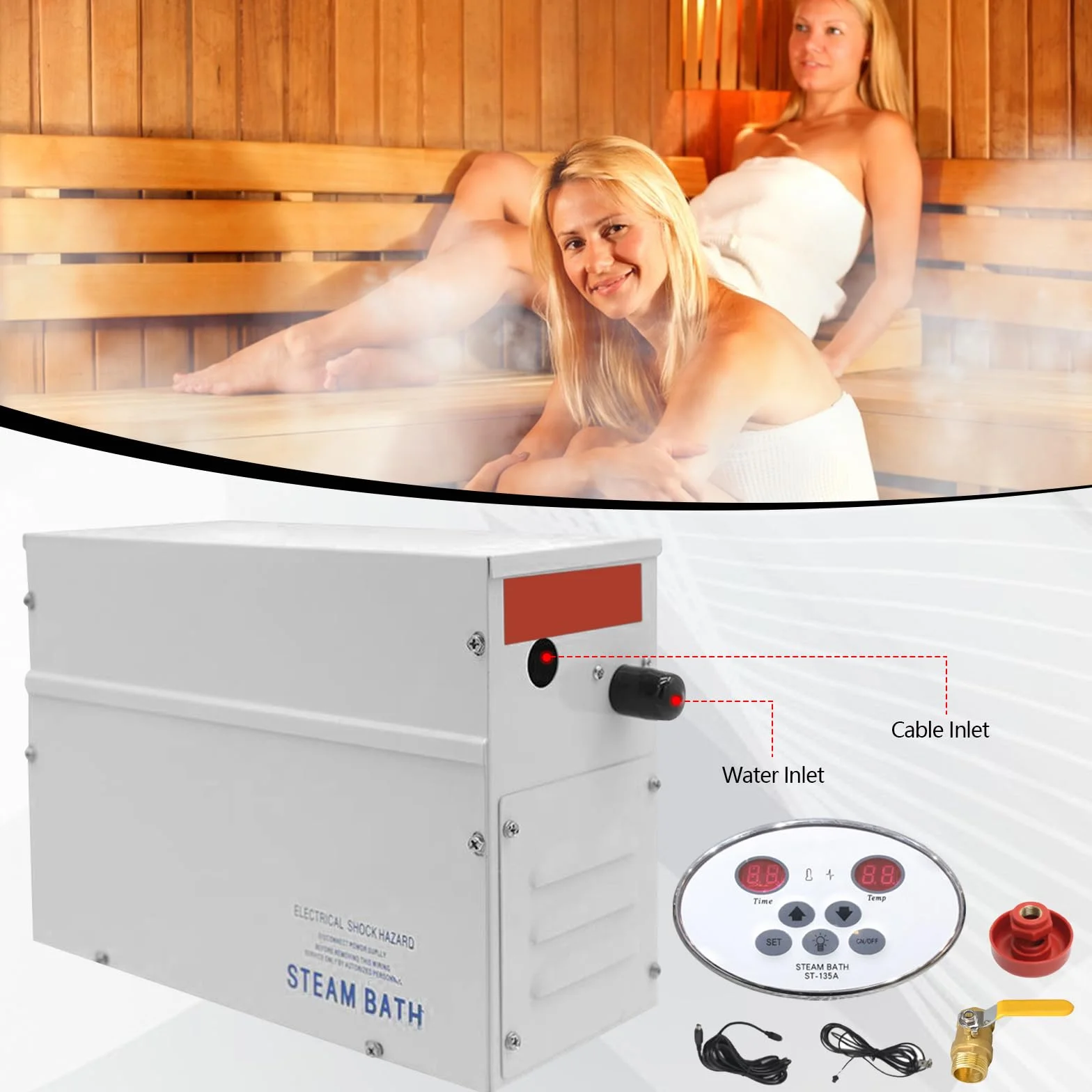 Generatore Vapore Sauna 3kW 220V Controller LED 25-55°C 2-3m³ Acciaio Inox 316
