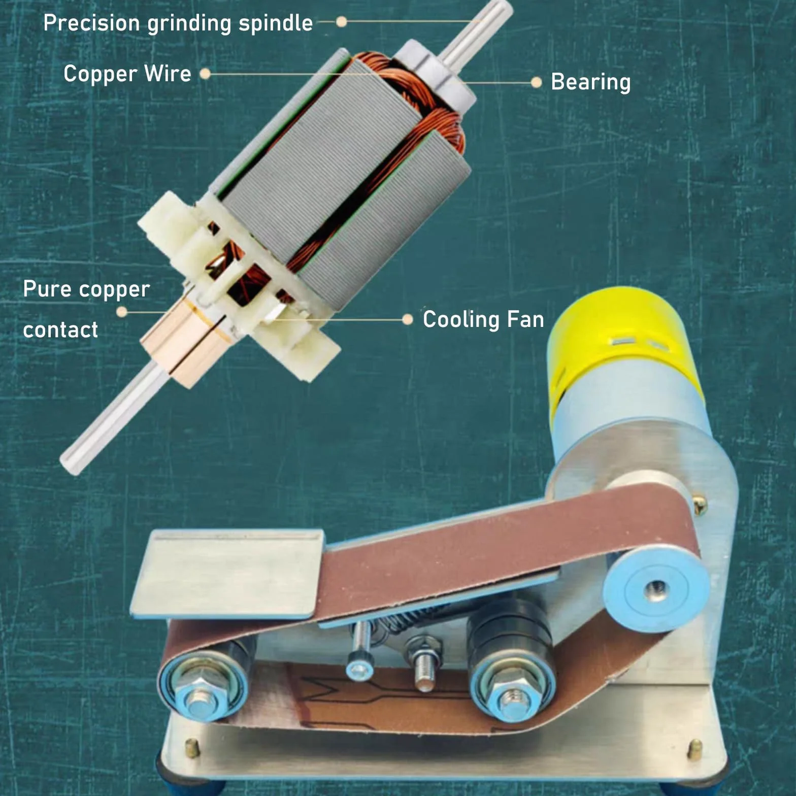 Mini Levigatrice a Nastro 7 Velocità Smerigliatrice Elettrica per Metallo Legno Affilare Regolabile 1°-45°