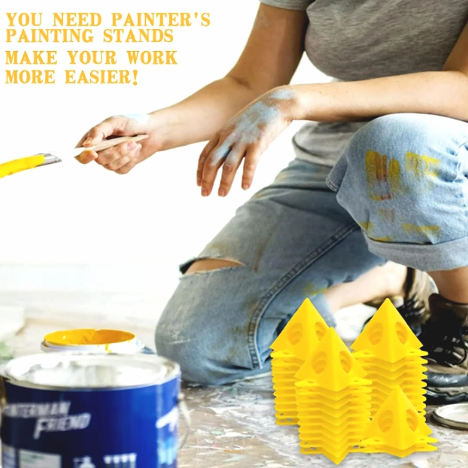 Giallo Cono Tela e Triangolo di Vernice, Supporto Supporti Pittura Perforata Legno Mobili Stand, per Porta Dell'armadio in Tela Gialla, Utensili Manuali E Accessori