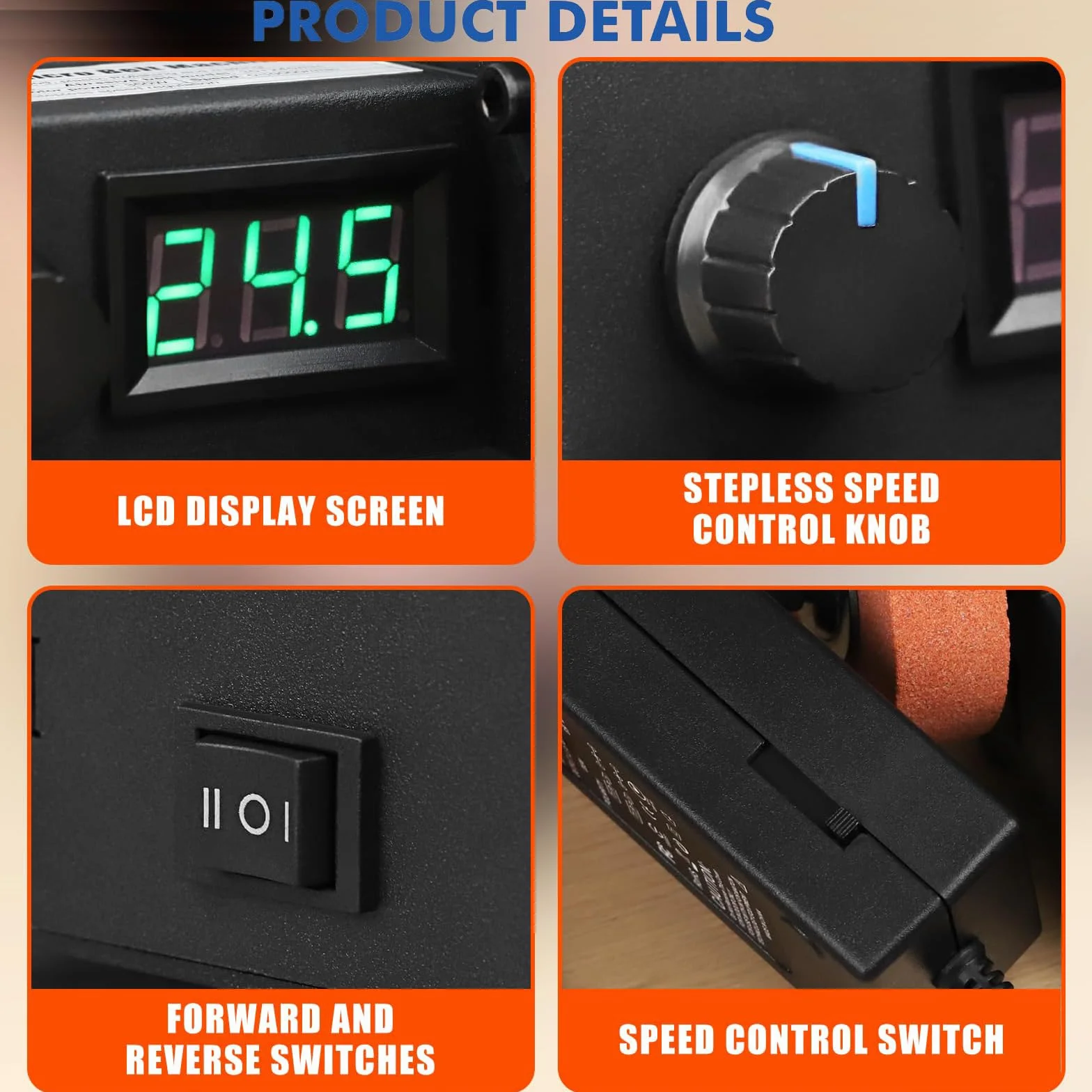 Mini Levigatrice a Nastro Elettrica 350W 10000 giri/min Controllo Variabile Infinito Display LED per Metallo Legno Alluminio