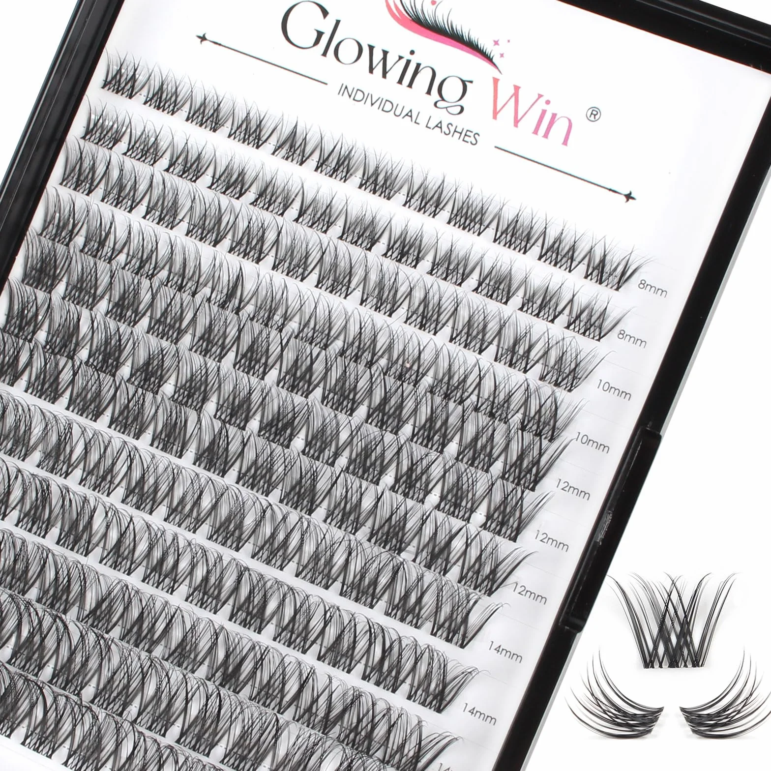 Glowing Win Naturali Ciglia Finte Ciuffetti with Banda Trasparente 144PCS Singole Extension Ciglia Professionale Mix 8-16mm Cluster Lashes fai da te Riutilizzabili Individual Eyelashes Cat Eye