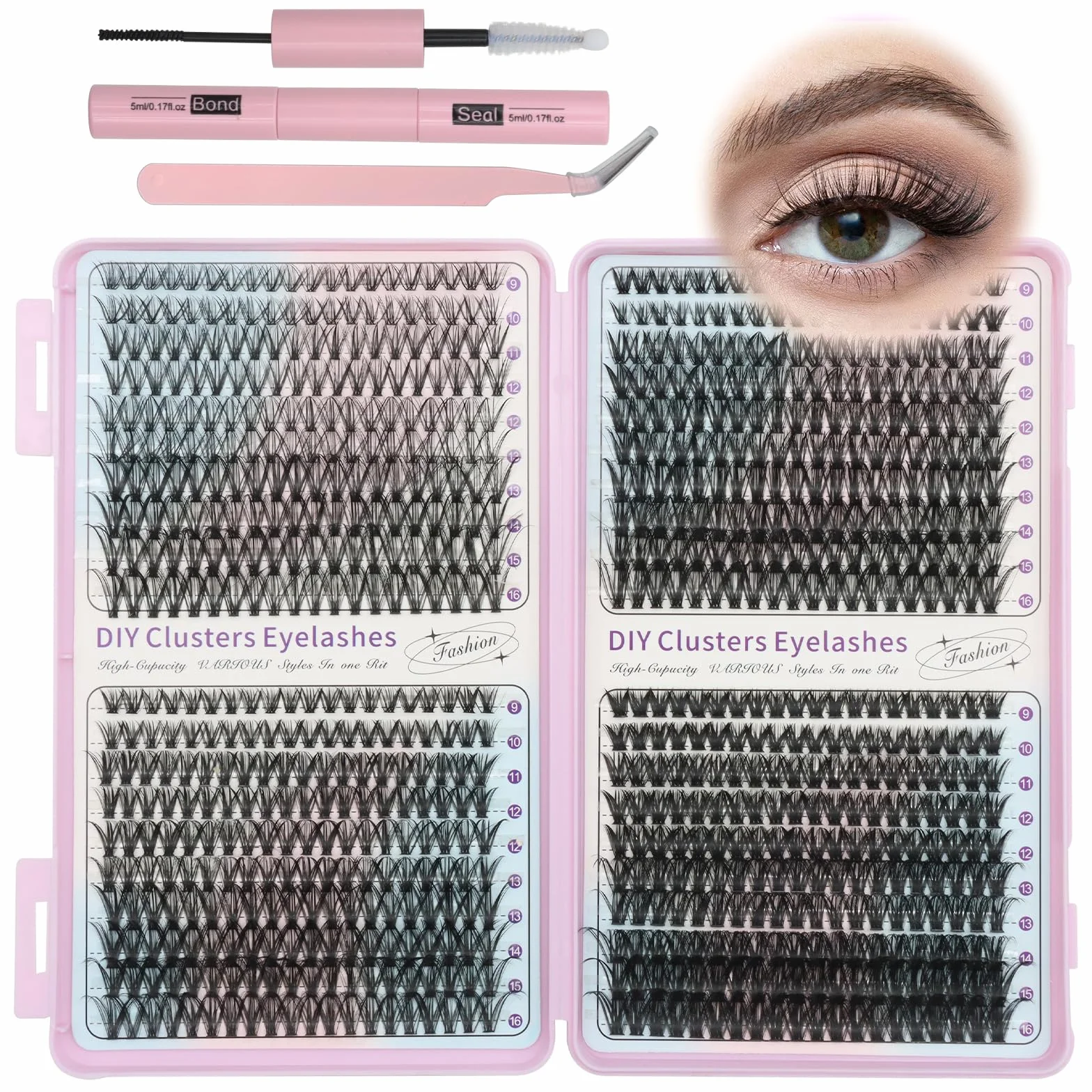 VEGCOO 800 Pezzi Ciuffetti Ciglia Finte Kit, 30D-40D-50D-60D DIY Kit Extension Ciglia, 9-16mm Curl Ciglia Finte Ciuffetti per Uso Personale e Domestico Lash Clusters