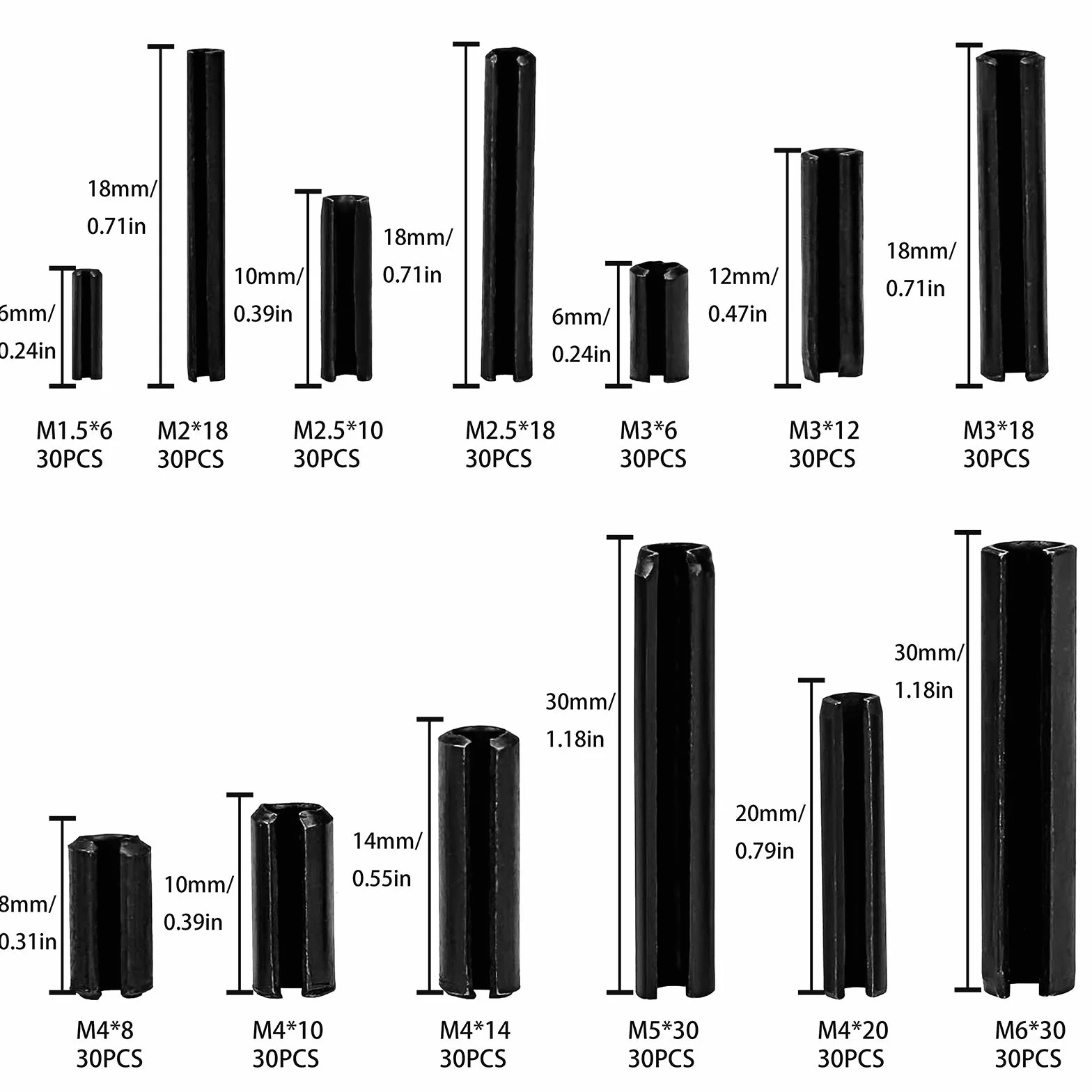 Perno di Tensione a Molla Spine Elastiche Acciaio al Manganese M1.5-M6 Assortment Kit 390 Pezzi