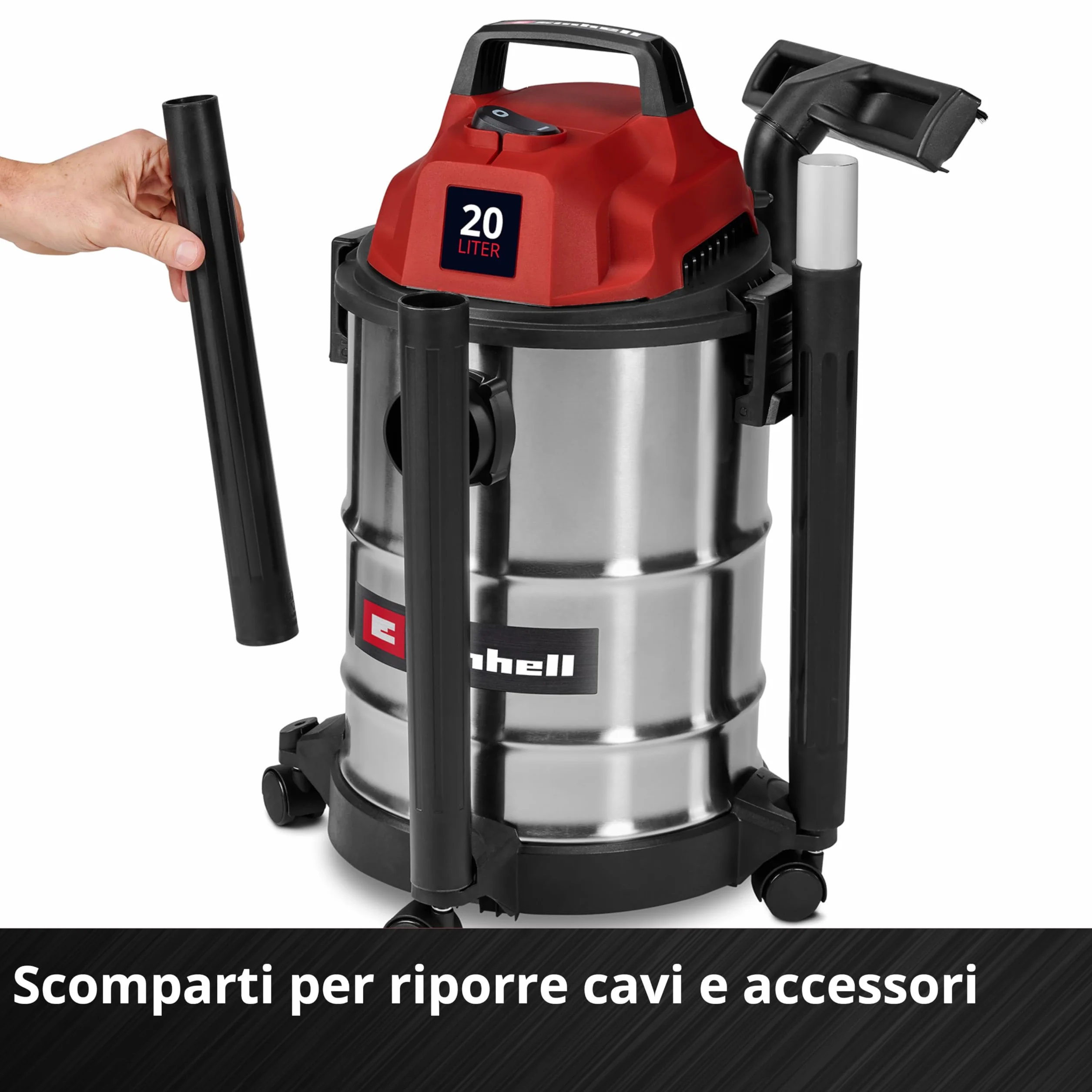 Einhell Aspiratore a secco e umido TC-VC 2045 S 900 W 180 mbar 20 l acciaio inox