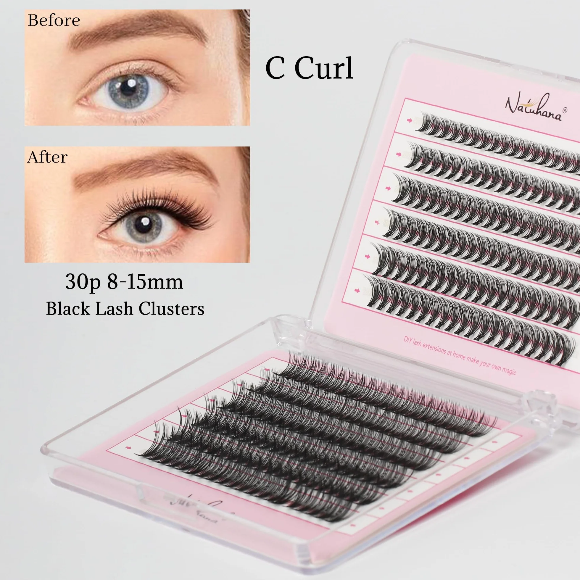 Ciglia Finte Ciuffetti, 240 PCS Ciglia Extension Kit 8-15mm Misto Naturali 0.07mm, DIY Eyelash Extension Cluster con Pinzette e Colla(30P, Nero, 8-15mm)