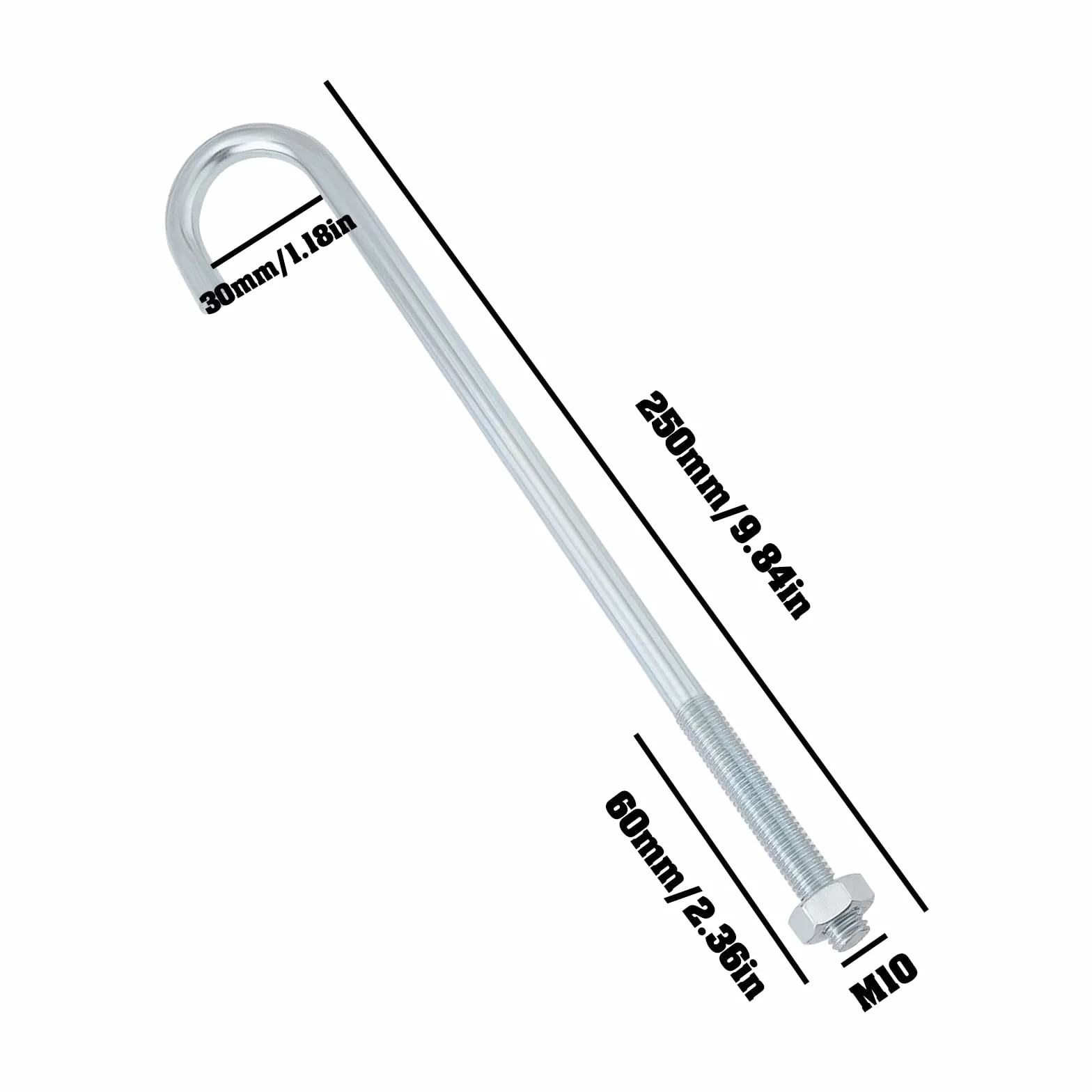 Bulloni a gancio M10 filettati gambo lungo 250 mm industriali