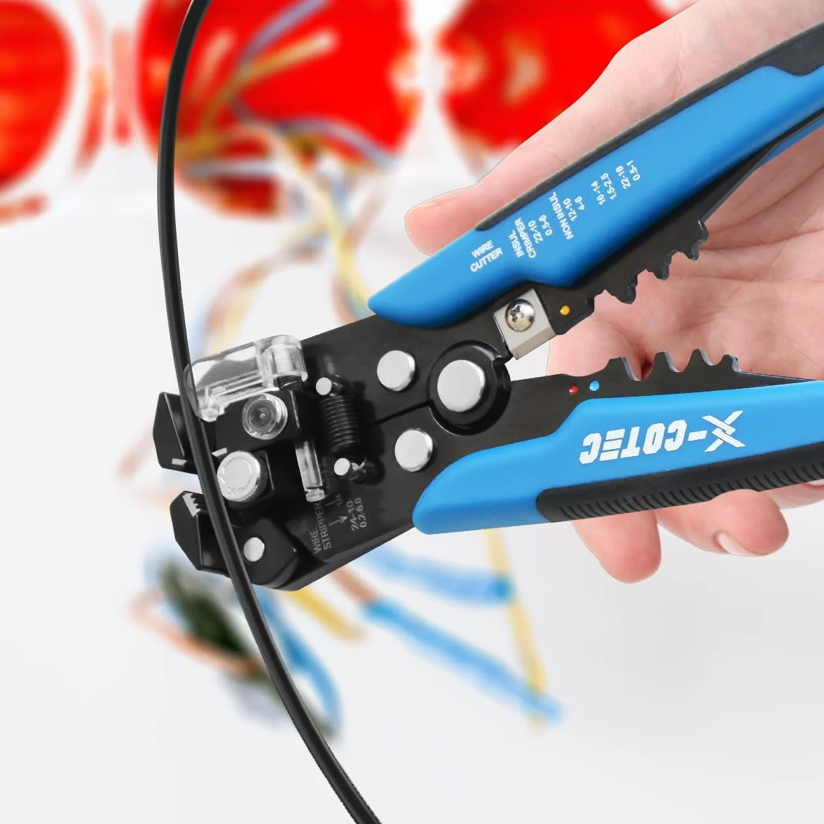 Pinza Spelafili Elettricista 3 in 1, Pinza Spellacavi Elettrici Professionale, Spellafili e Tagliafili Multifunzione, a Crimpare per Cavi 24-10 AWG