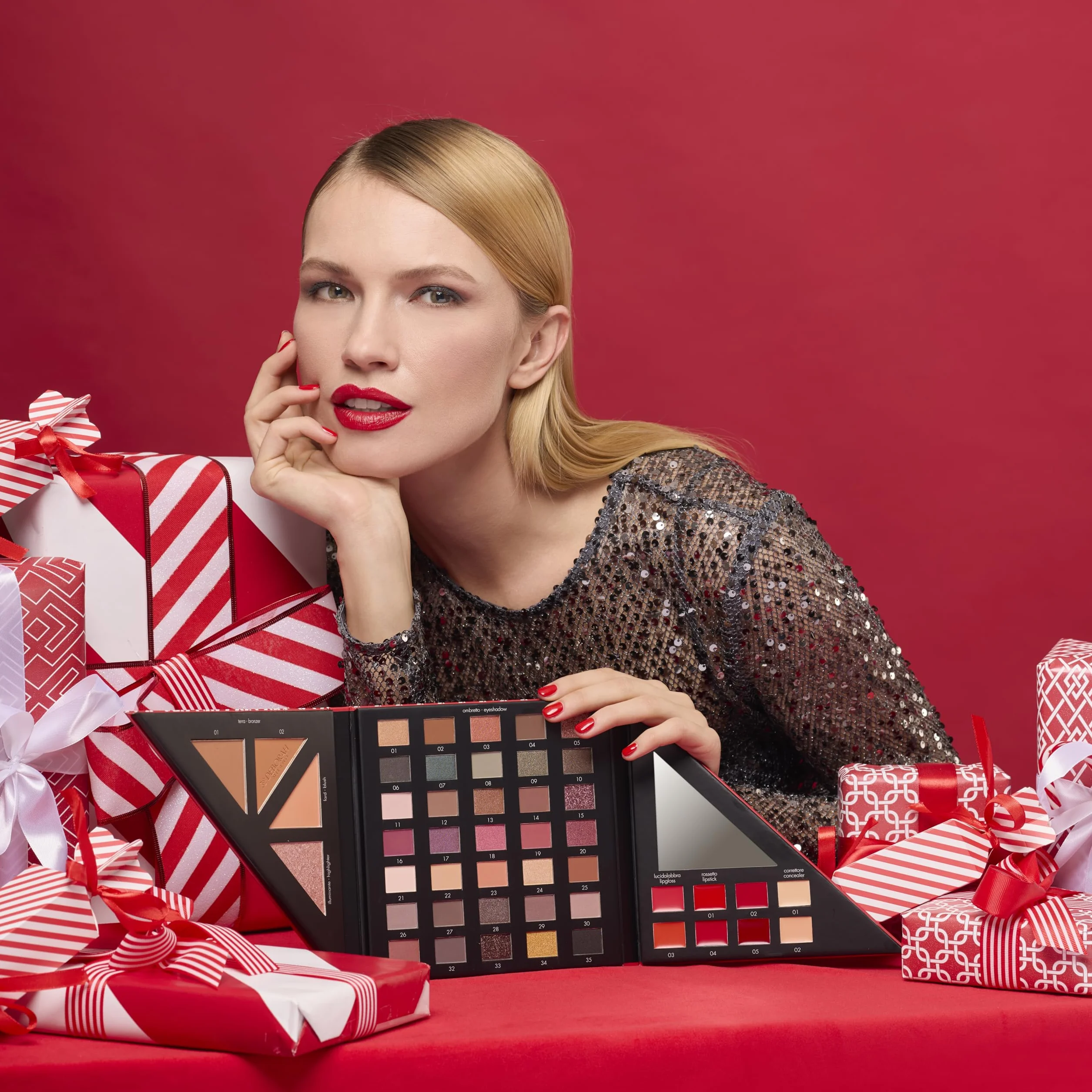 Deborah Milano - Trousse Set Regalo Donna Make Up Beauty Gift n.3 Medium Toni Caldi, Include Palette di Ombretti, Gloss, Rossetti e Polveri Viso dai diversi Finish e Colori, in Carta FSC