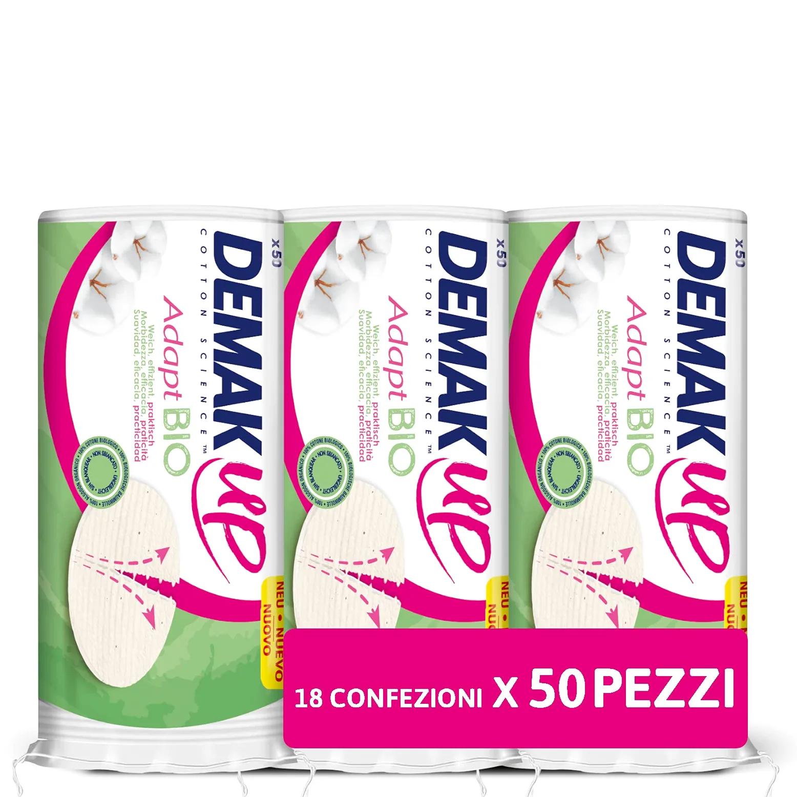 Demak'Up dischetti struccanti Bio Adapt, 18 confezioni da 50 pezzi, 900 pezzi totali
