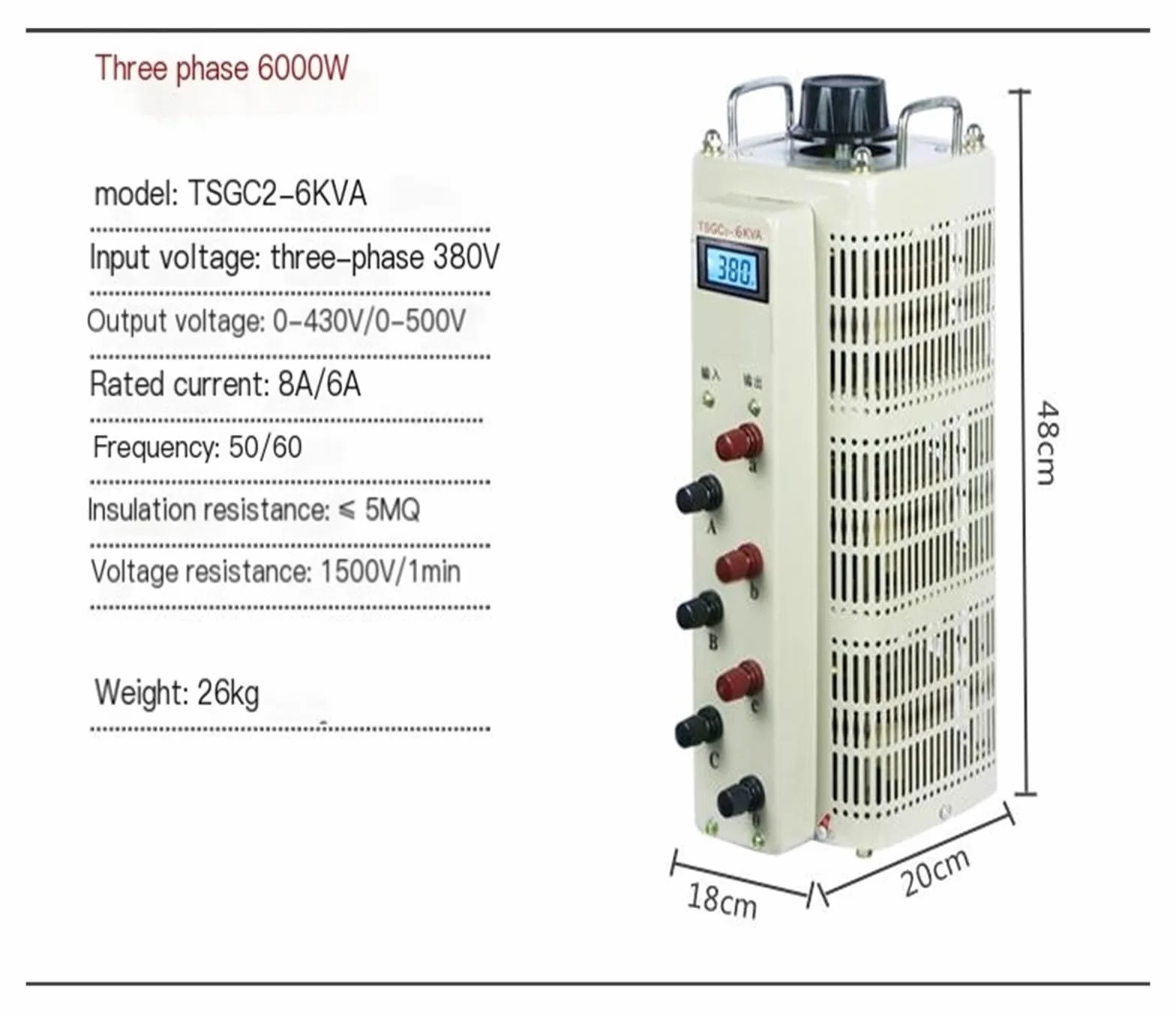 Regolatore di tensione trifase 380V 15kW autoaccoppiatore CA TSGC2-6KVA 0-430V