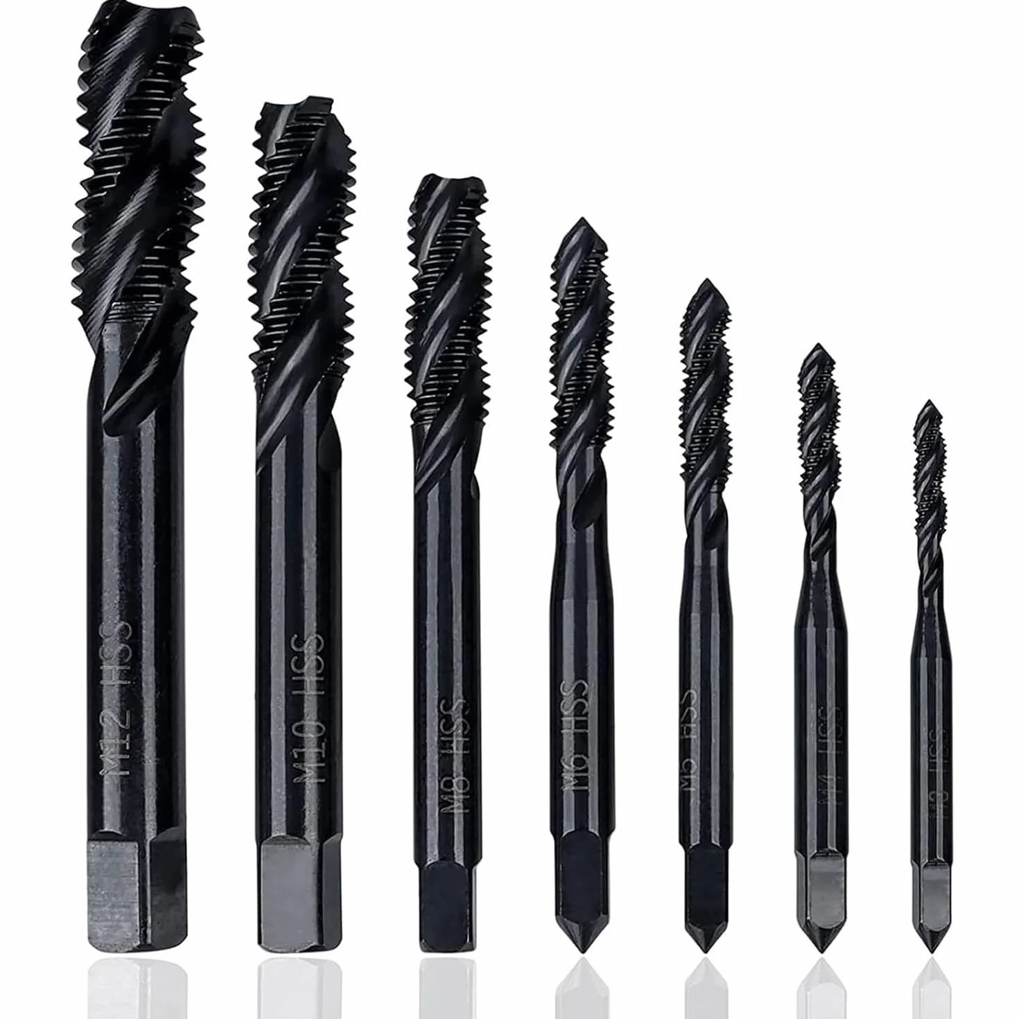 Maschi a filettatura interrotta a spirale in nitruro HSS 6542 M3 M4 M5 M6 M8 M10 M12 Set 7 pezzi per metallo legno