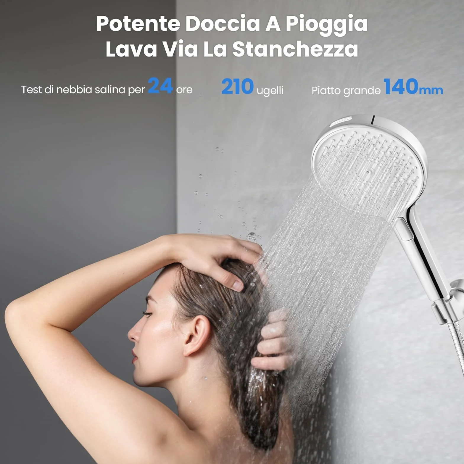 Auralum Soffione Doccia Anticalcare 140 mm - Alta Pressione 4 Modalità Regolabili Risparmio Idrico - Ugelli Silicone Autopulenti Cromato Bianco