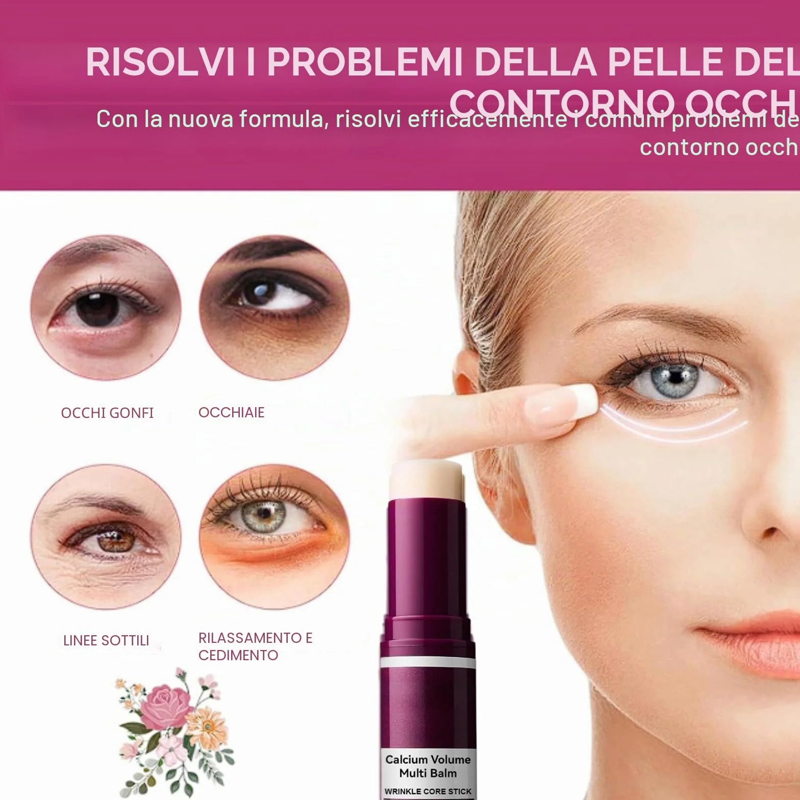 Calcium Volume Multi Balm Stick, stick antirughe con estratto di collagene, balsamo idratante ed elasticizzante per viso, occhi e labbra, cura multiuso per l'uso quotidiano (2 pezzi)