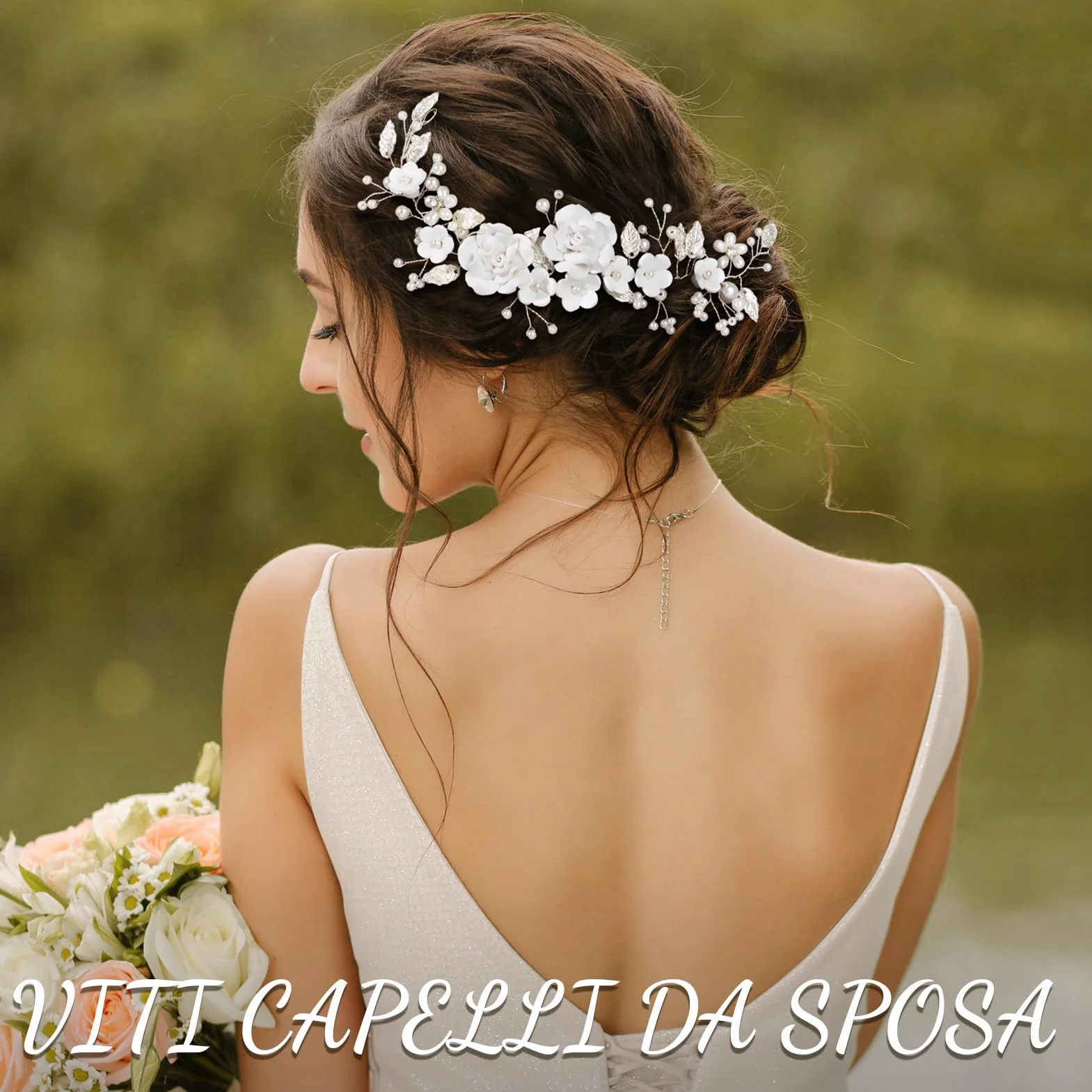 Kiiwah Fiore Sposa Matrimonio Capelli Vite Cristallo Fasce per Capelli Accessori Capelli Sposa Argento, Forcine a Forma Perlé a Forma Di U per Donne e Ragazze
