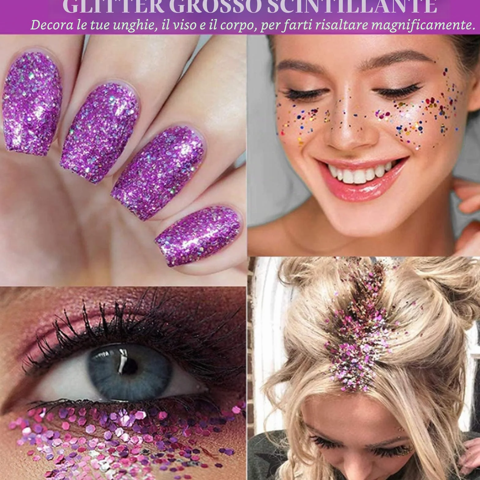 HEMOER 12 Colori Glitter Grosse Olografiche, 144g Holographic Chunky Glitter per Corpo, Paillette per Resina Epossidica, Capelli, Unghie, Viso, Trucco del Festival