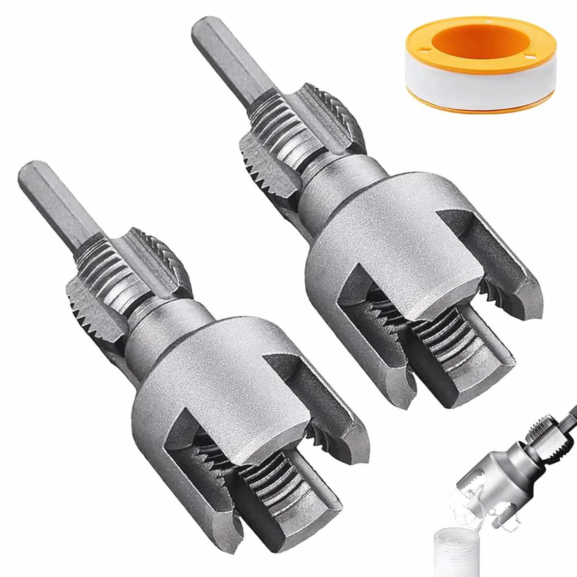 Filettatore per Tubi PVC/PPR 2 Pezzi 2 in 1 Kit Utensile Integrato Filettatura Interna Esterna 1/2" 3/4" Trapano Elettrico