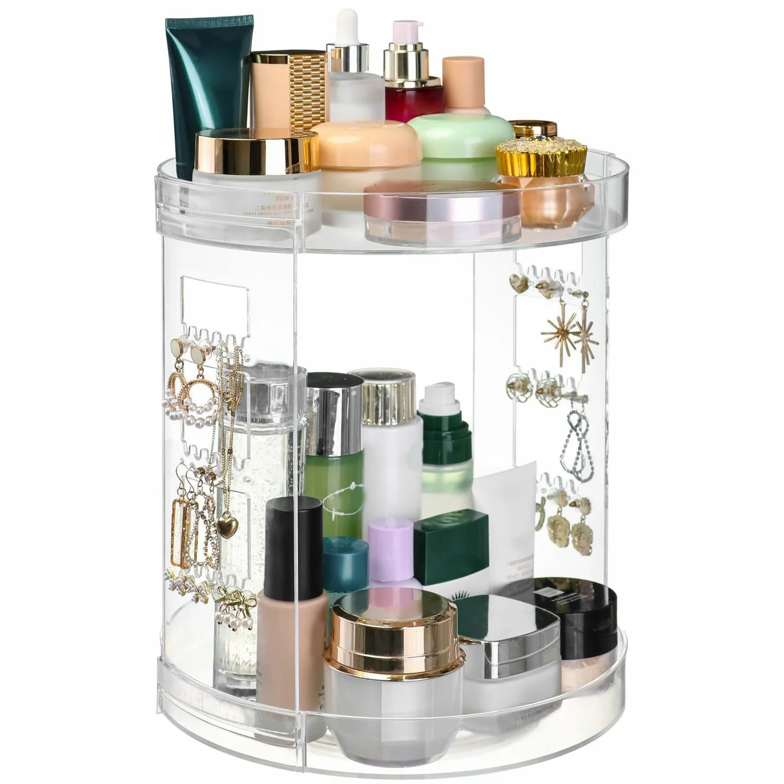 Ampio organizer per trucchi girevole in acrilico per prodotti di bellezza, soluzione di archiviazione per cosmetici per vanità e bagno, mensola portaoggetti da scrivania