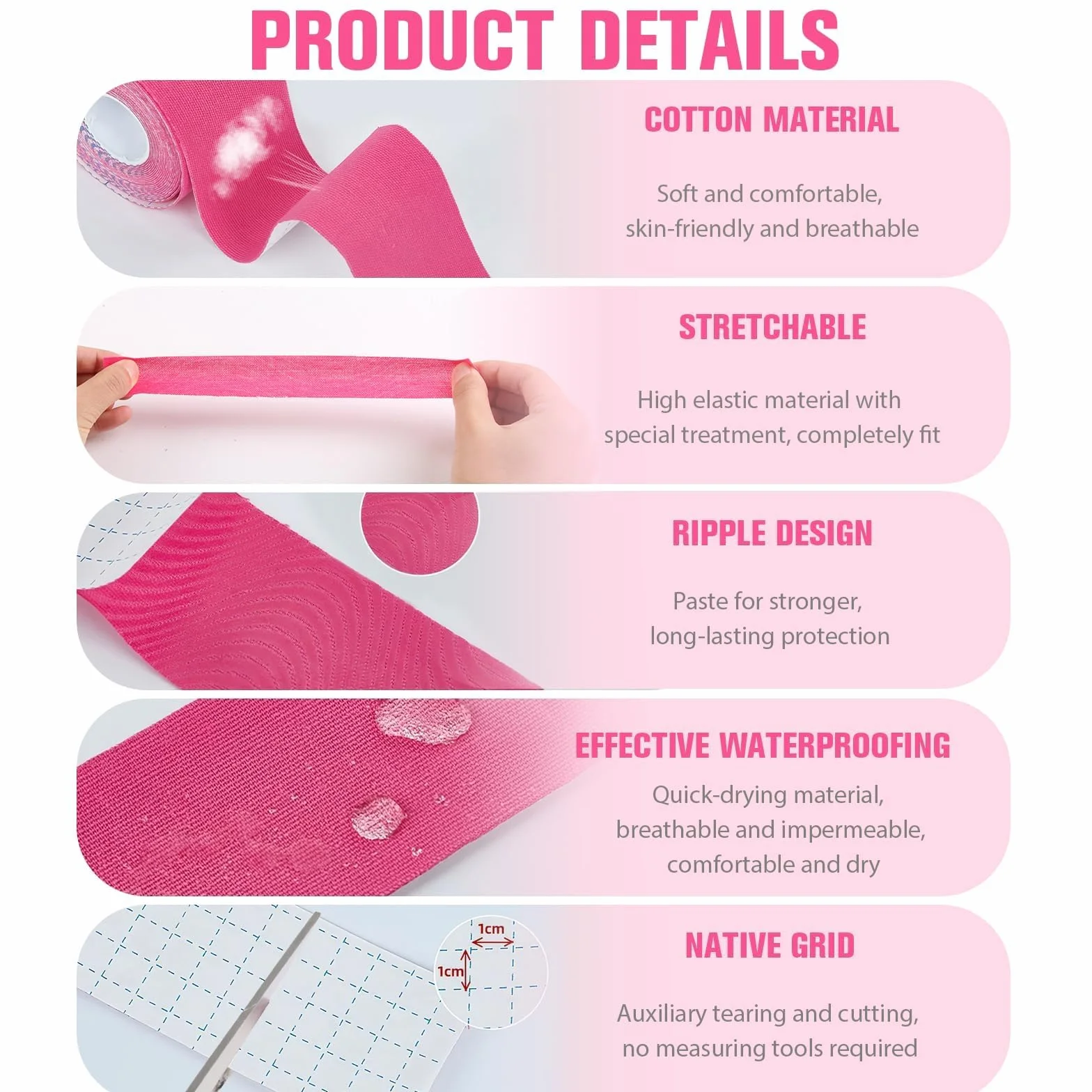 Nastro Lifting Facciale 2.5cm*5m - Cerotti Antirughe Effetto Lifting per Rassodamento e Rimodellamento del Viso, Adesivi Viso Traspiranti e Sicuri, Ideali per un Contorno Viso Definito (Rosa)
