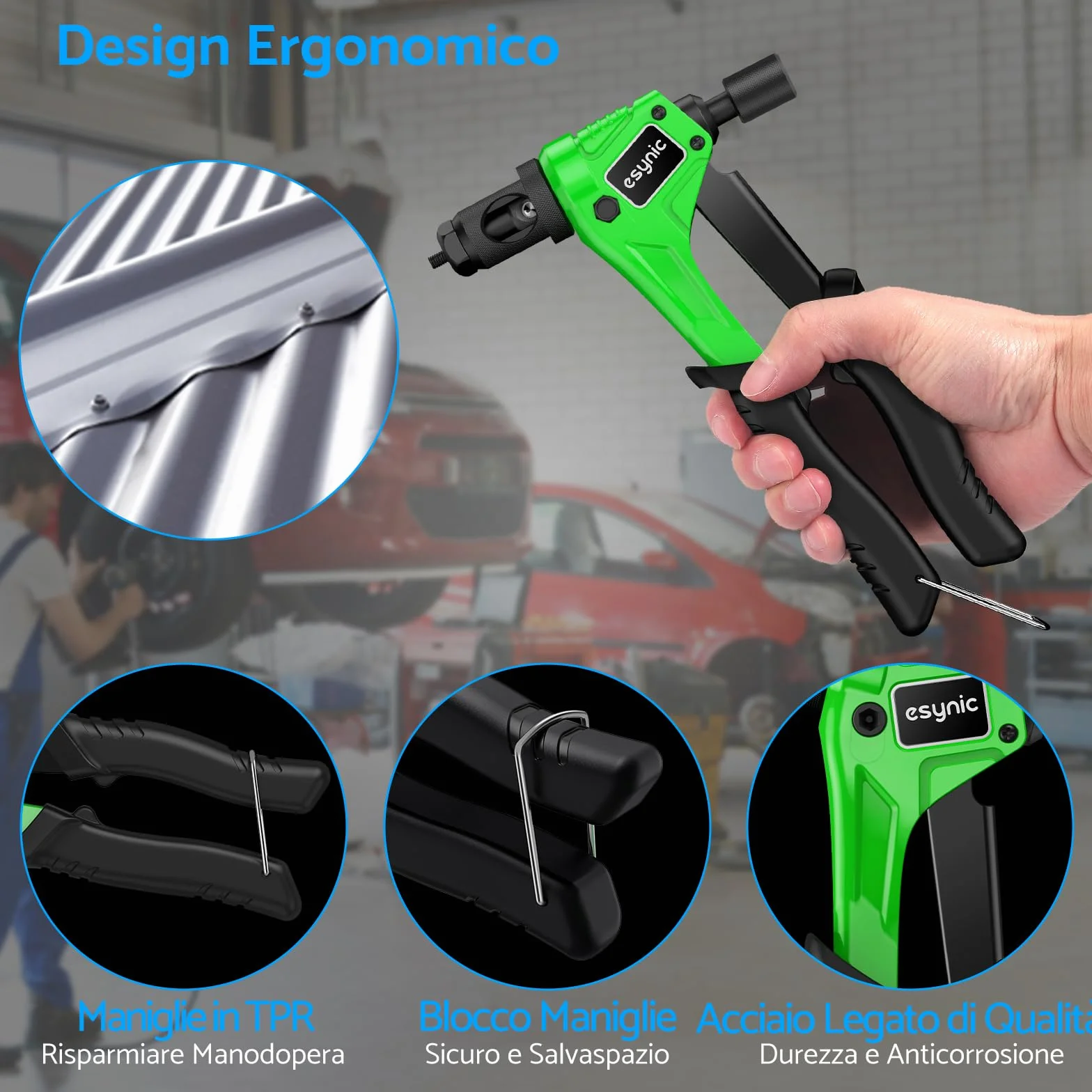 ESYNiC Kit Rivettatrice Professionale 8" 100pz Rivetti Dadi M3 M4 M5 M6 Pinza Pistola Manuale