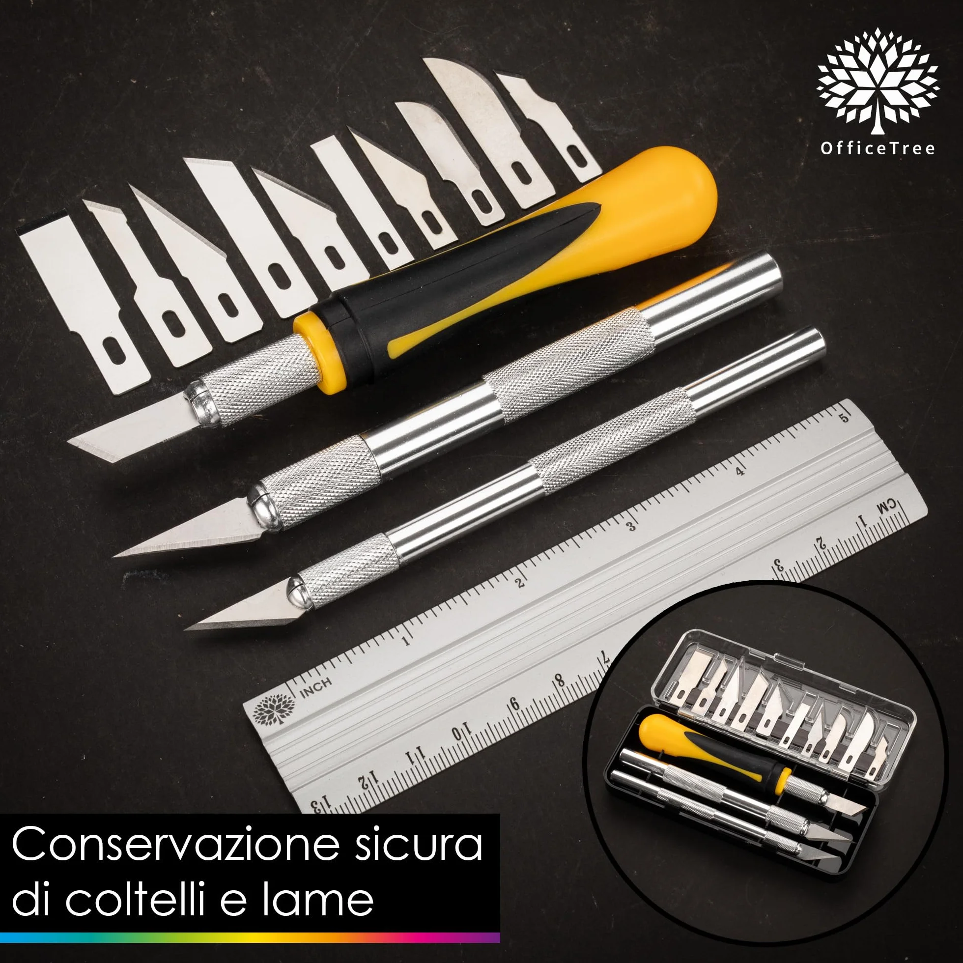 OfficeTree Bisturi Modellismo 16 Pezzi Cutter di Precisione con 3 Bisturi e 13 Lame Taglierino per Carta