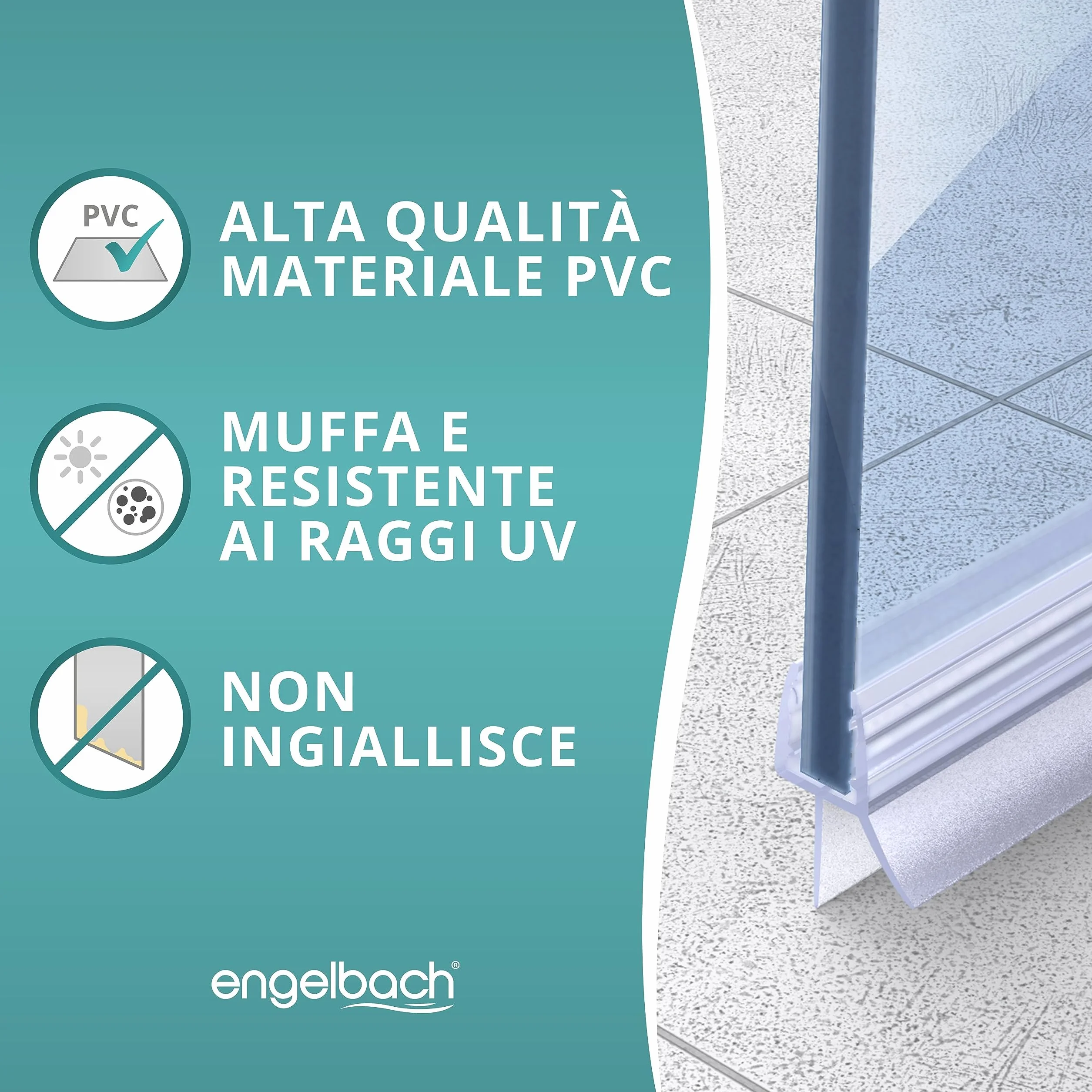 Engelbach Guarnizione Doccia Sottoporta per Porte in Vetro 5-8 mm, Profilo in Gomma Extra Spesso, Impermeabile