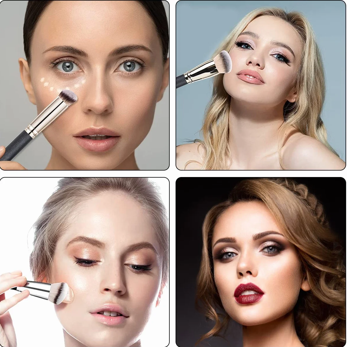 Pennello per Fondotinta, 3PCS Pennelli Make Up Contouring Professionali, Pennello per Correttore con Morbida Fibra Sintetica per Applicare Fondotinta Liquido, Lucidare, Sfumare il Trucco Sul Viso