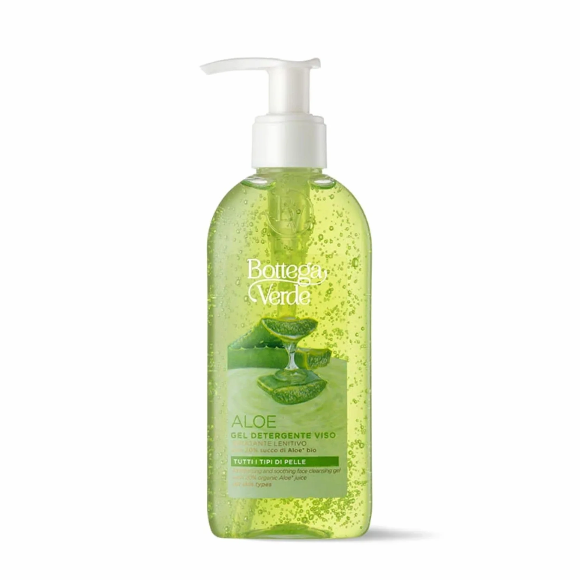 Bottega Verde - Aloe, Gel Detergente Viso, 200 ml, Idratante e Lenitivo con 20% di Succo di Aloe Bio, Detersione Delicata per Tutti i Tipi di Pelle, Formula Fresca e Naturale