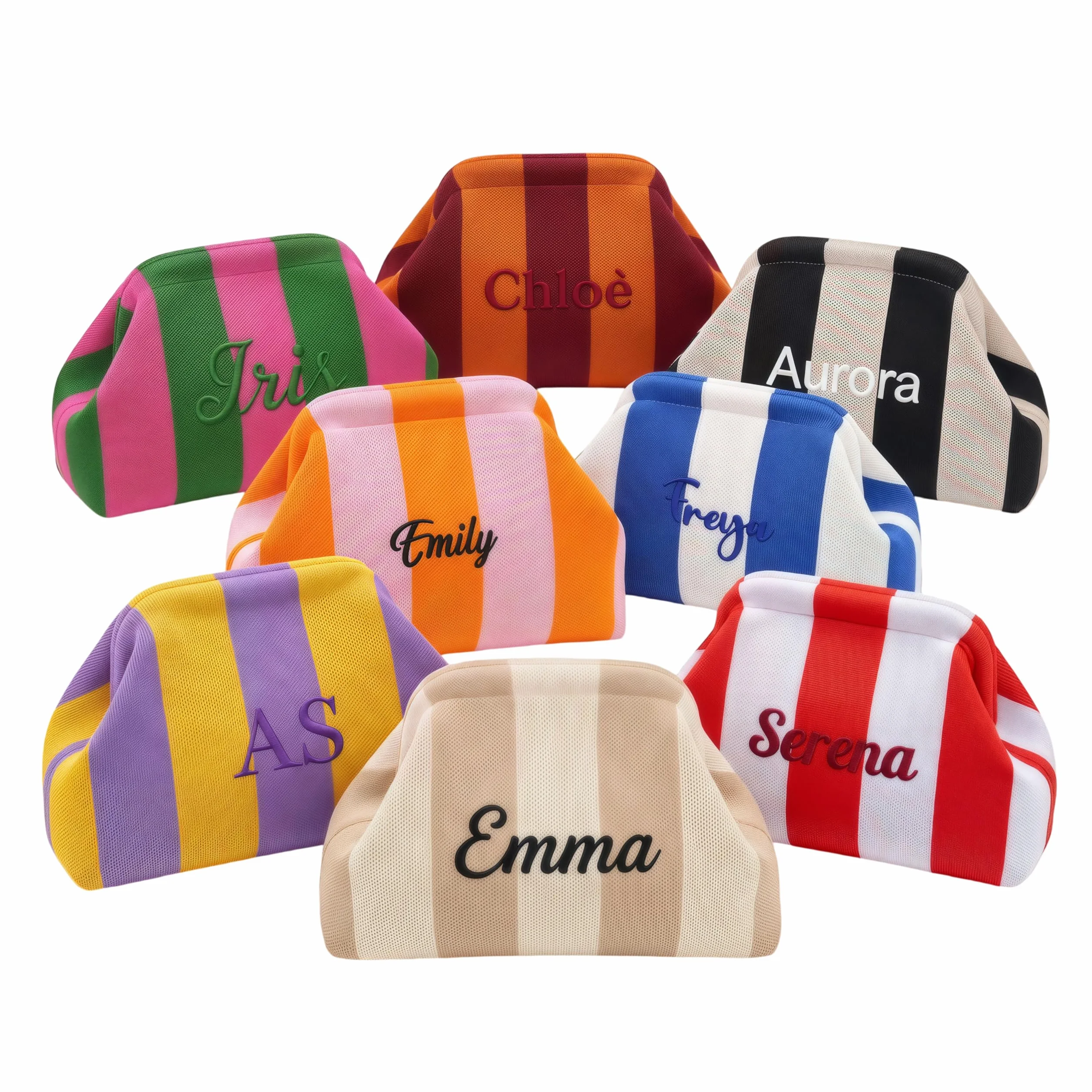 Borsa per il trucco in maglia a righe personalizzata, borsa da toilette ricamata personalizzata con grande capacità, regali per damigella d'onore per donne, borsa portaoggetti Mahjong adatta