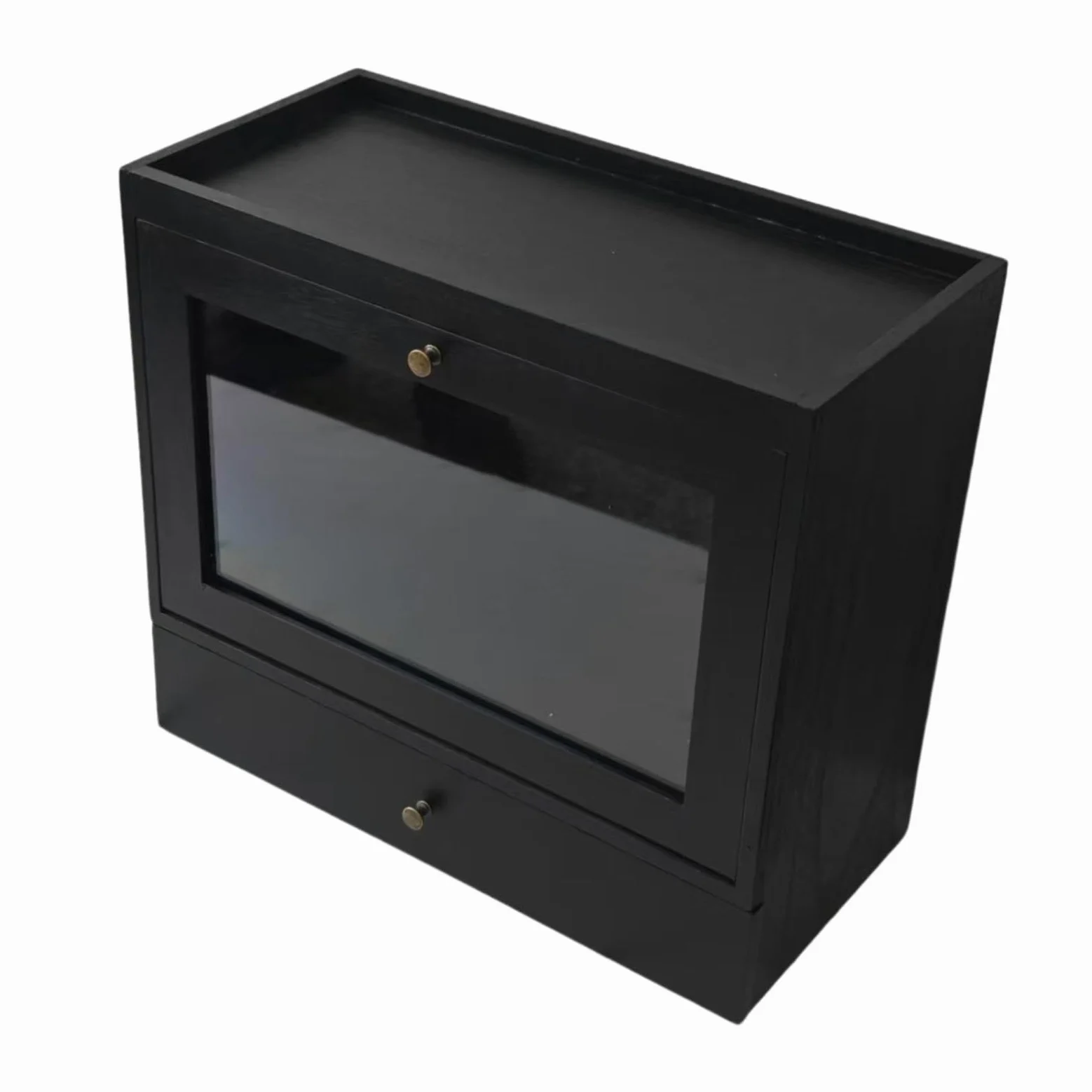 Organizer Cosmetici Contenitore Trucco Organizer Gioielli Moderna Legno con Pannello Acrilico per Camera Da Letto Bagno Regalo, Nero