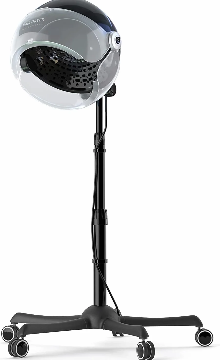 Caschi per l'Asciugatura, Asciugacapelli Professionale Portatile, Cuffia e Casco da Casa, 1650W, Ionico, Altezza 85-150 cm (Nero)