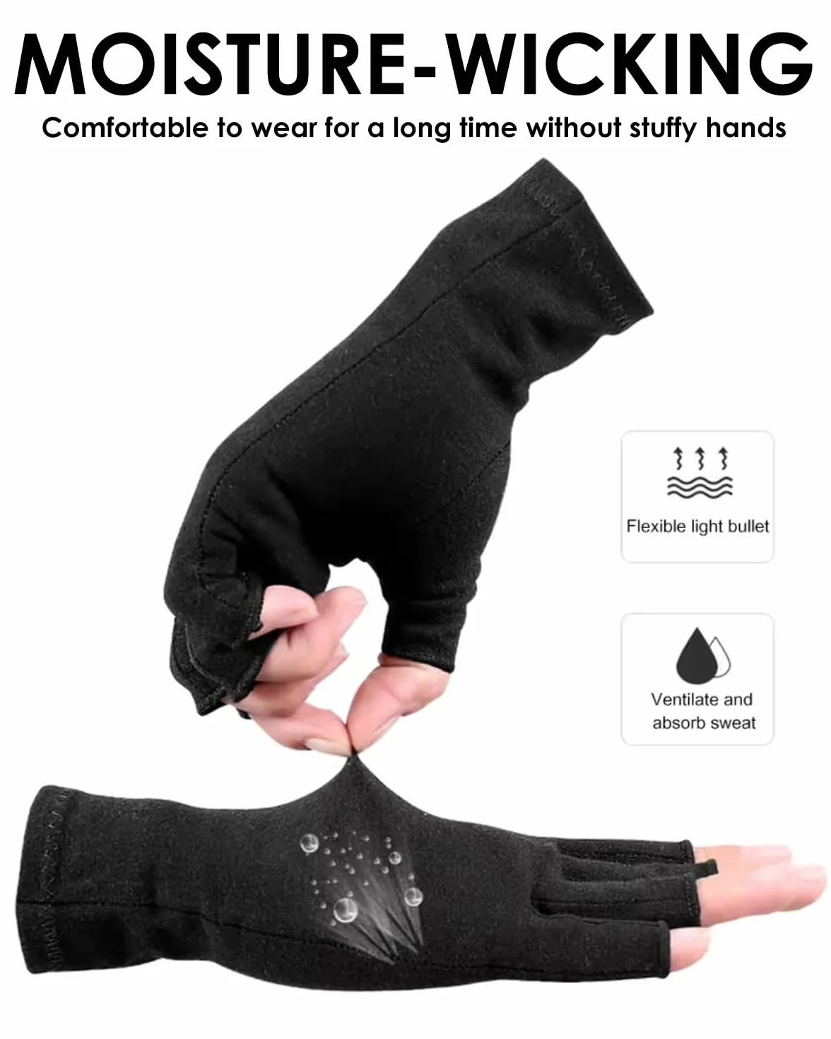3 paia Guanti senza dita in cotone,Guanti da fitness sottili,Protezione UV estiva per mezze dita,Guanto in stoffa,Guanti in tessuto certificati e delicati sulla pelle-Nero