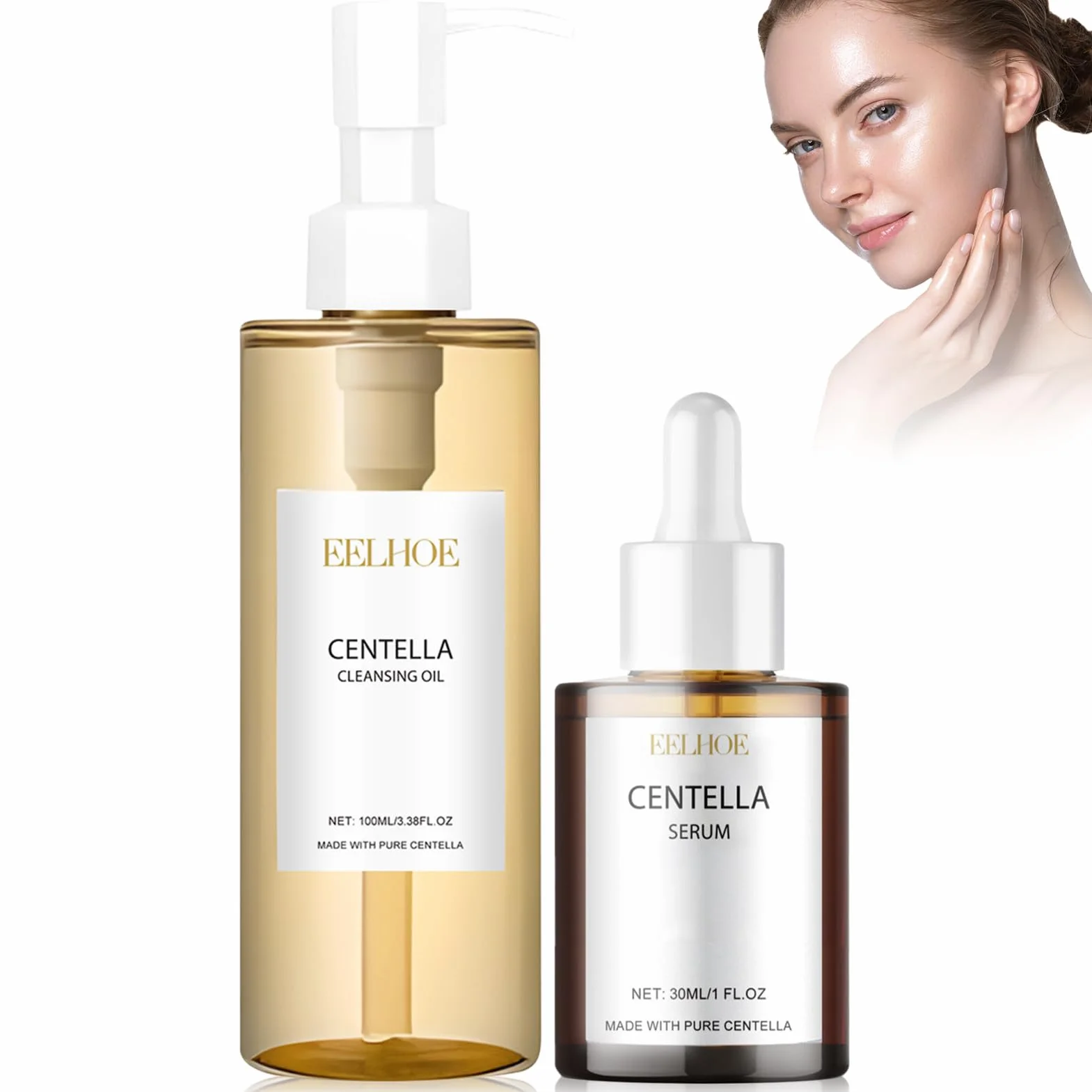 2 Pezzi Centella Cleansing Oil + Siero, Light Cleansing Oil, Siero Centella Madagascar, Delicato e Leggero, per Pelli Sensibili e a Tendenza Acneica