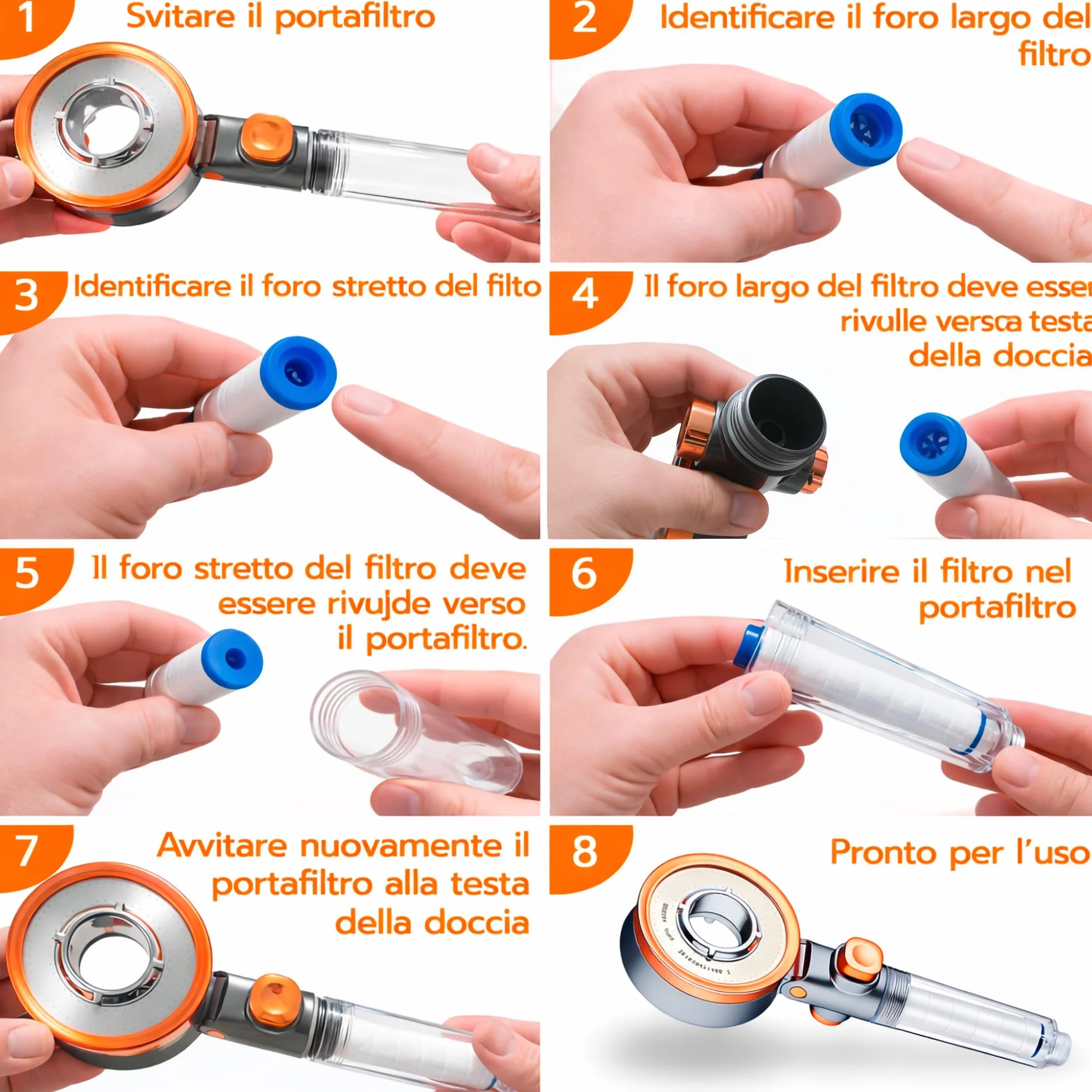 Soffione Doccia con Filtro Anticalcare Alta Pressione Purificatore d'Acqua 2 Filtri