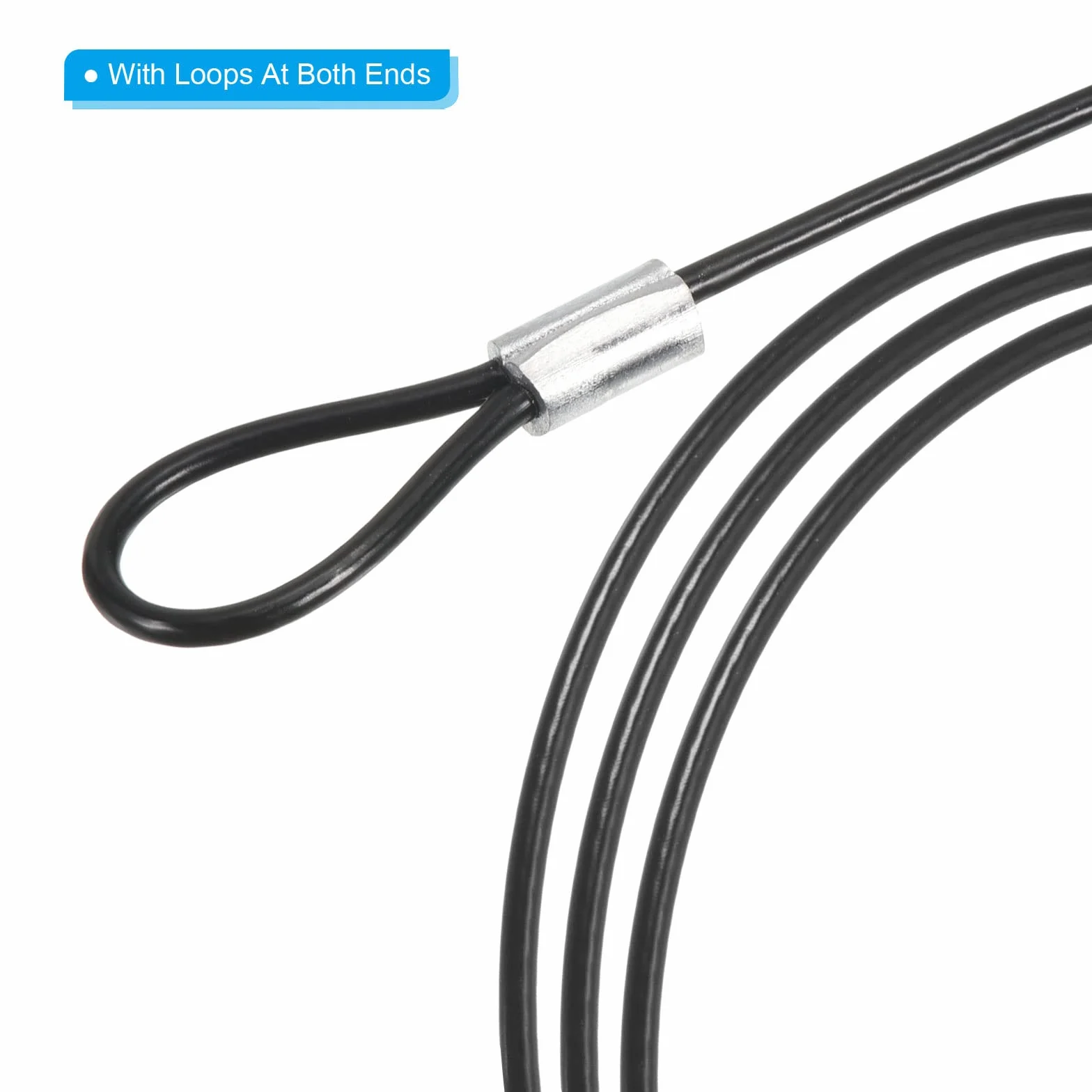 PATIKIL 1m Sicurezza Acciaio Cavo 8pz Inossidabile Acciaio 2mm Dia Cavo di Sicurezza Blocco Filo Corda Antifurto con Doppio Anello Nero