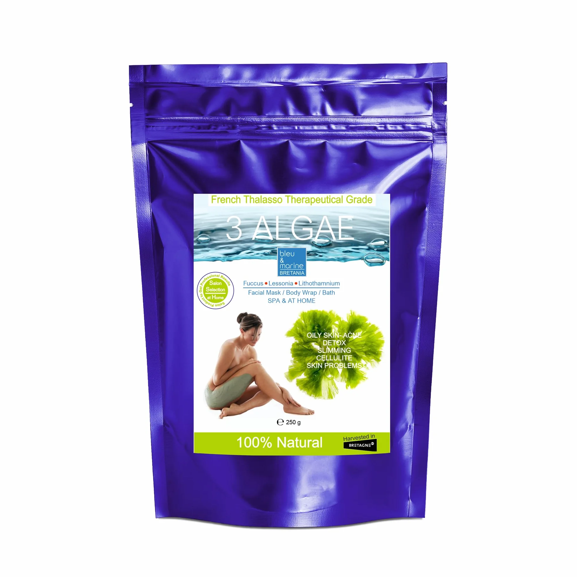 bleu & marine Bretania - Polvere di Alghe Rimodellanti | Trattamento Viso e Corpo | Azione Detox | Riduzione Cellulite | Ricca di Vitamine e Minerali | Per Pelle Luminosa e Rivitalizzata, 250g